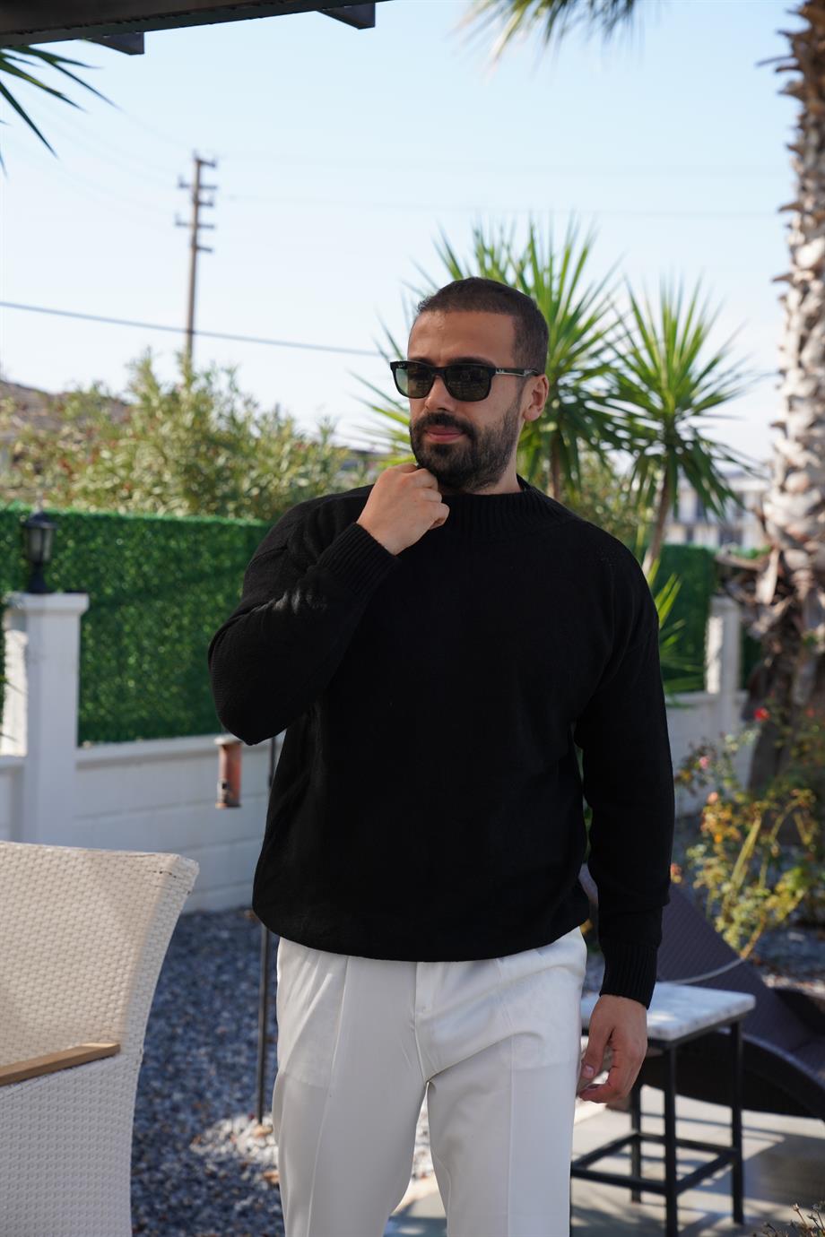 SWEATSHİRTSiyah Yarım Balıkçıl Oversize Yüksek Kalite Kazak SNZ 7033