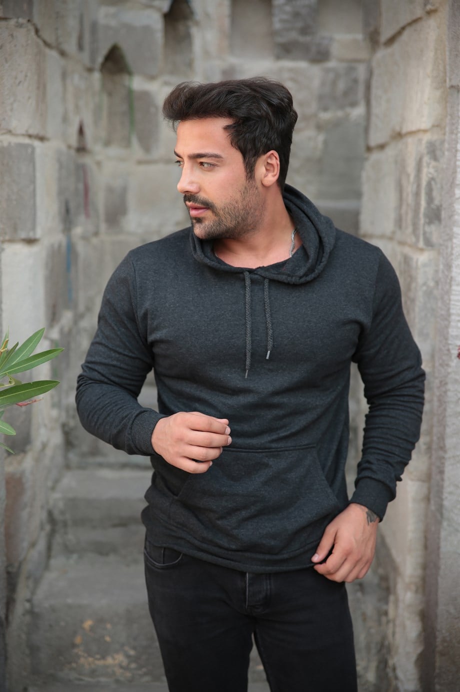SWEATSHİRTUnisex 2 İplik Antrasit Kapşonlu Sweatshirt 