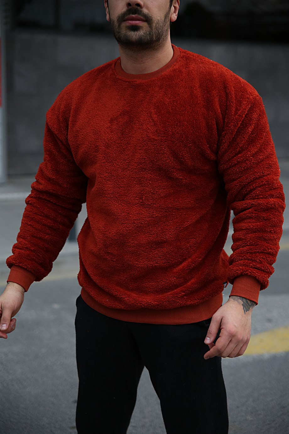 SWEATSHİRTUnisex Kiremit Bisiklet Yaka Peluş Sweatshirt TMB