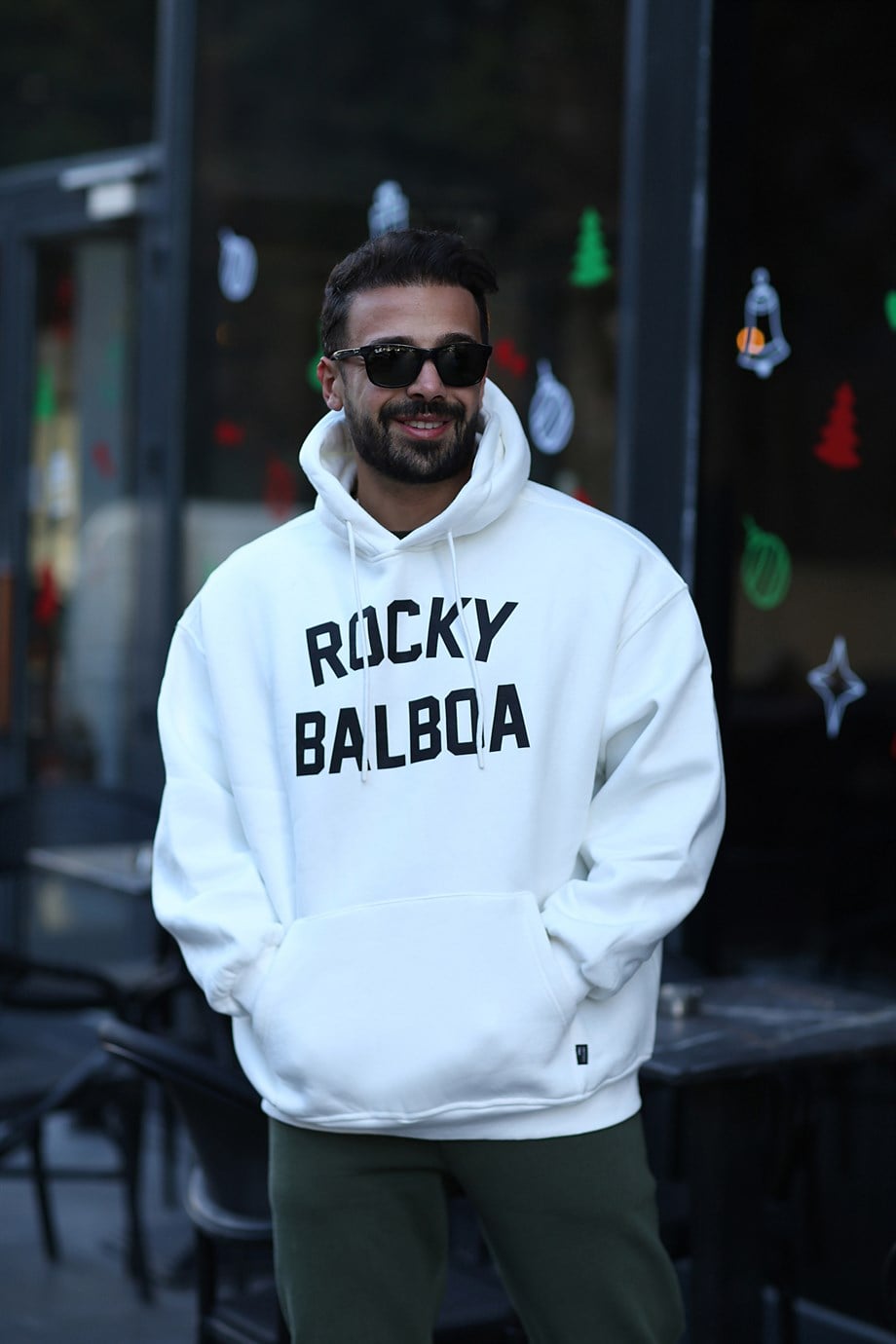 SWEATSHİRTYüksek Kalite 3 İplik Beyaz ROCK BALBAO Baskılı Kapşonlu Oversize Sweatshirt VMS
