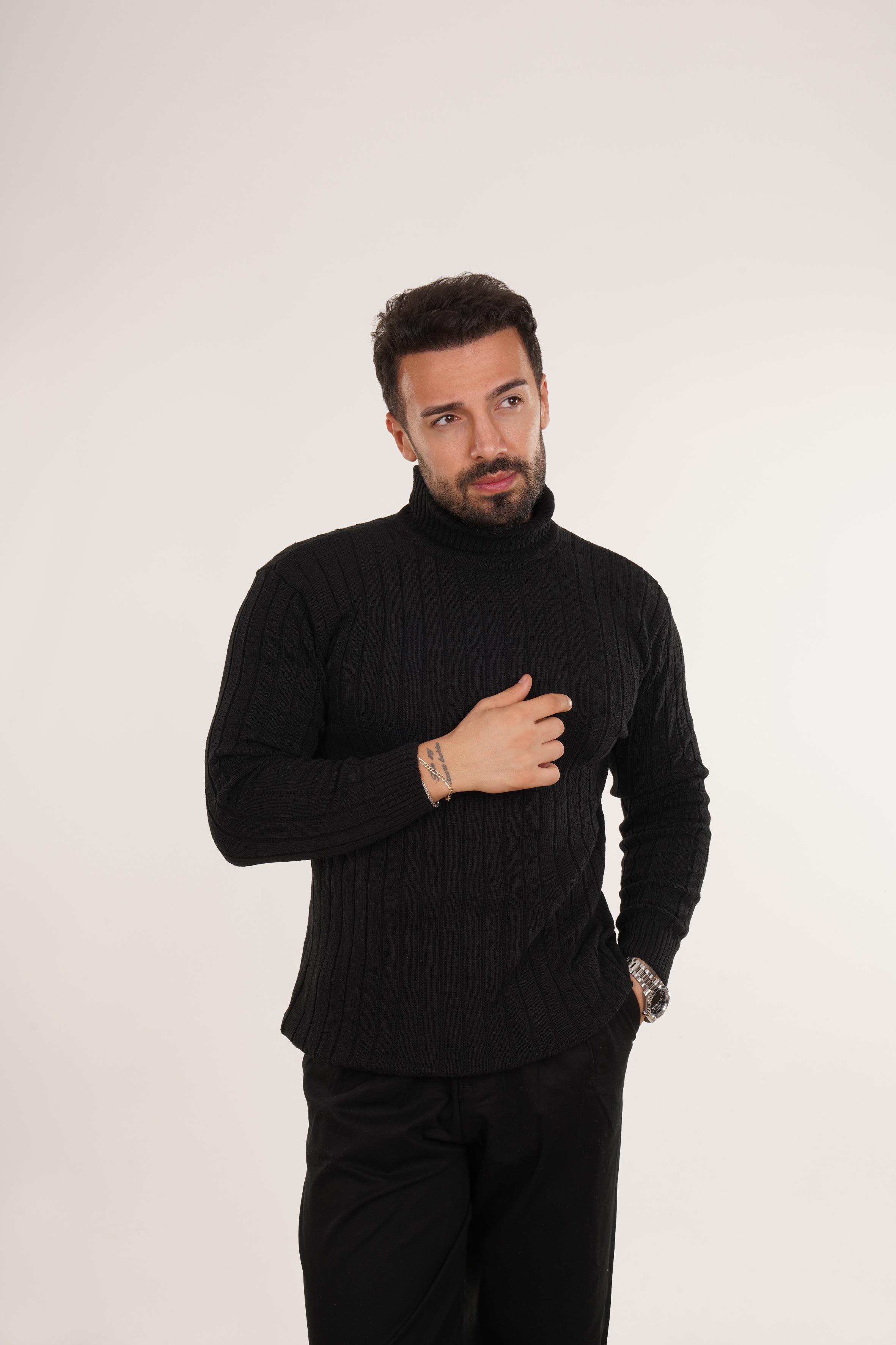 SweatSiyah Örme Boğazlı Kazak