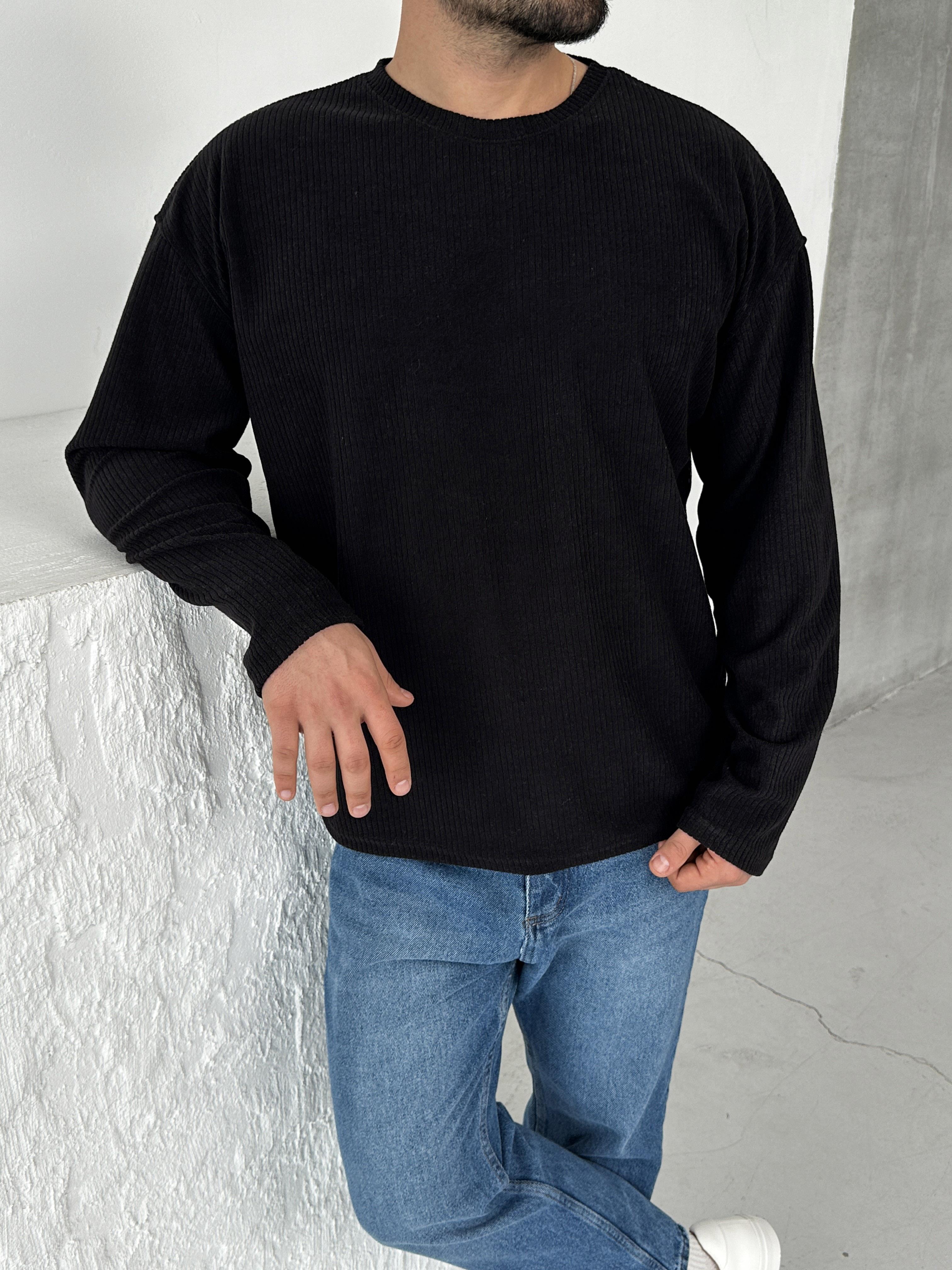 SweatSiyah Uzun Kol Havlu Kumaş Sweatshirt