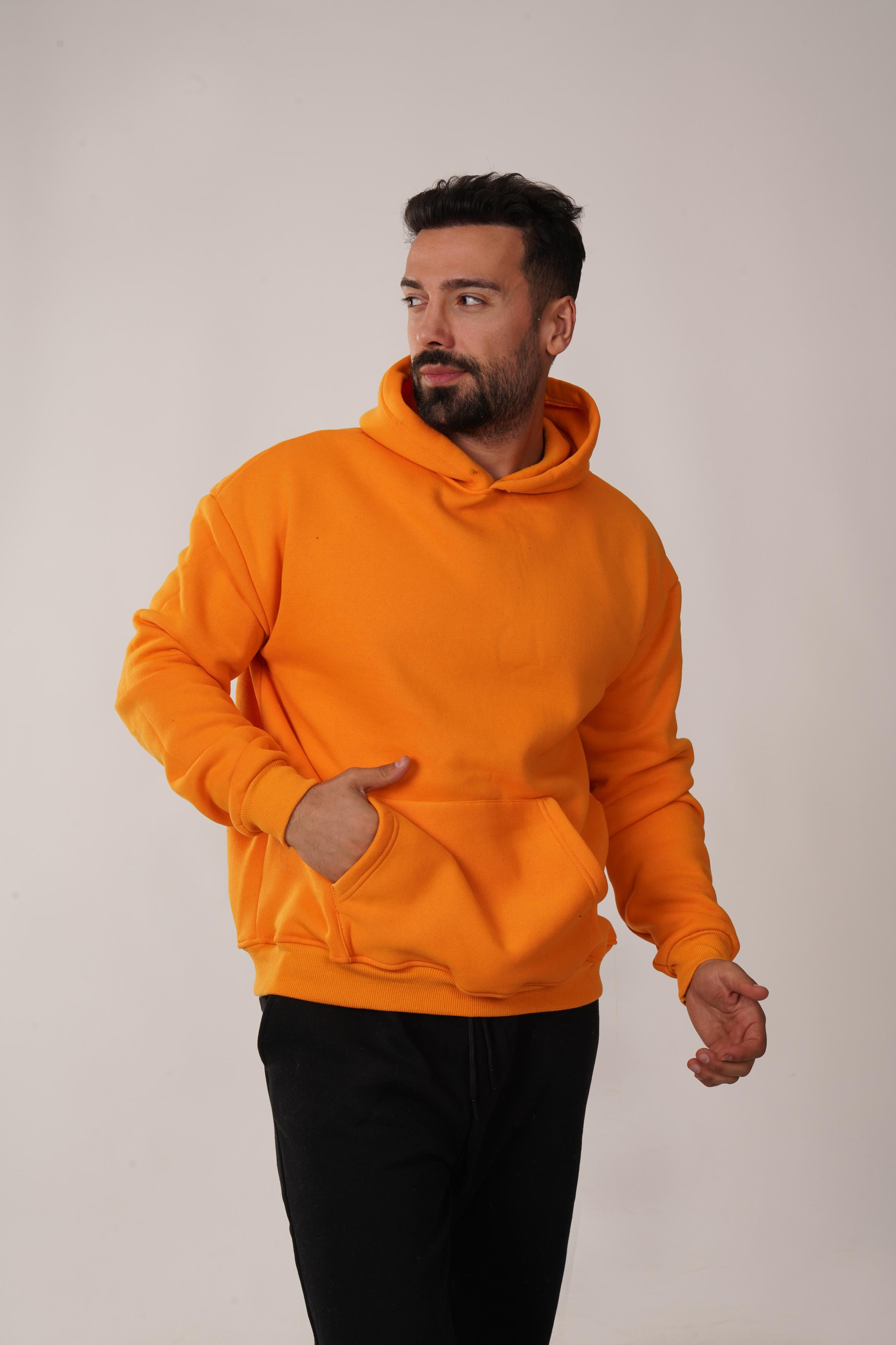 SweatTuruncu 3 İplik Kapşonlu Hoodie ZB