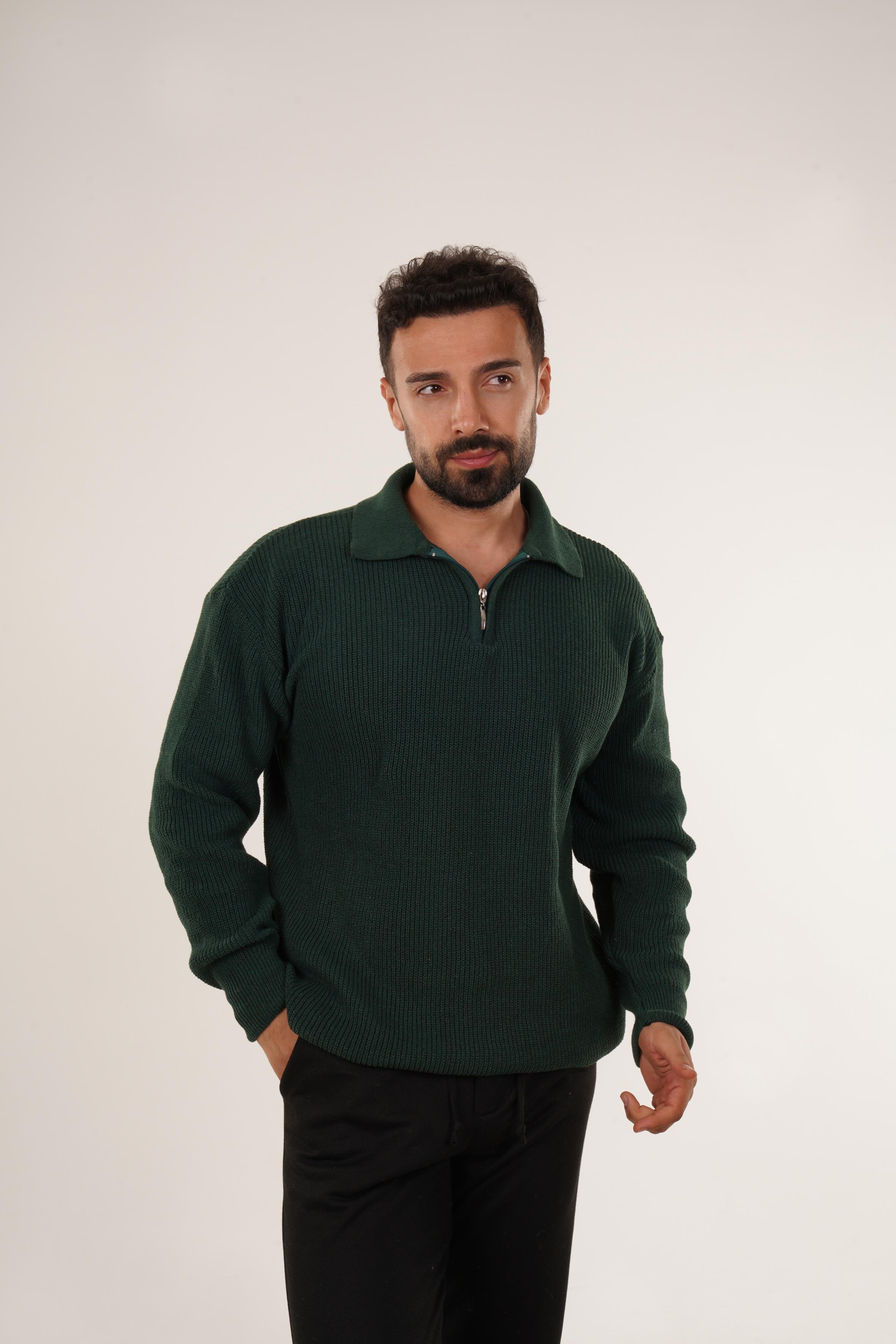 SweatZümrüt Selanik Polo Fermuarlı Kazak