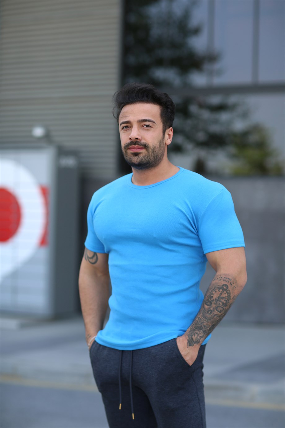 T-SHİRTAçık Mavi İthal Kumaş Basic T-SHİRT