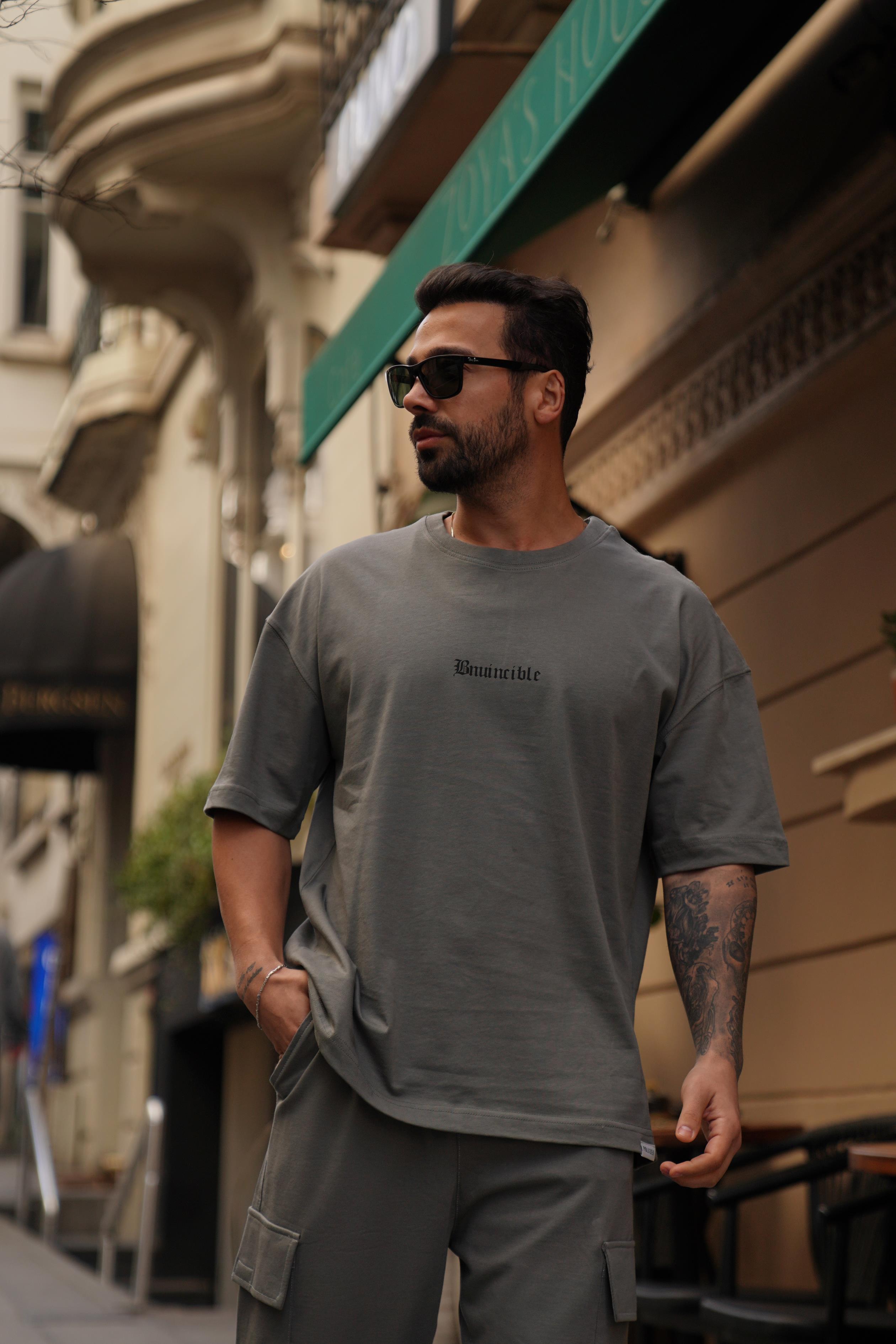 T-SHİRTAntrasit 2 İplik Pop Smoke Baskılı Oversize T-Shirt