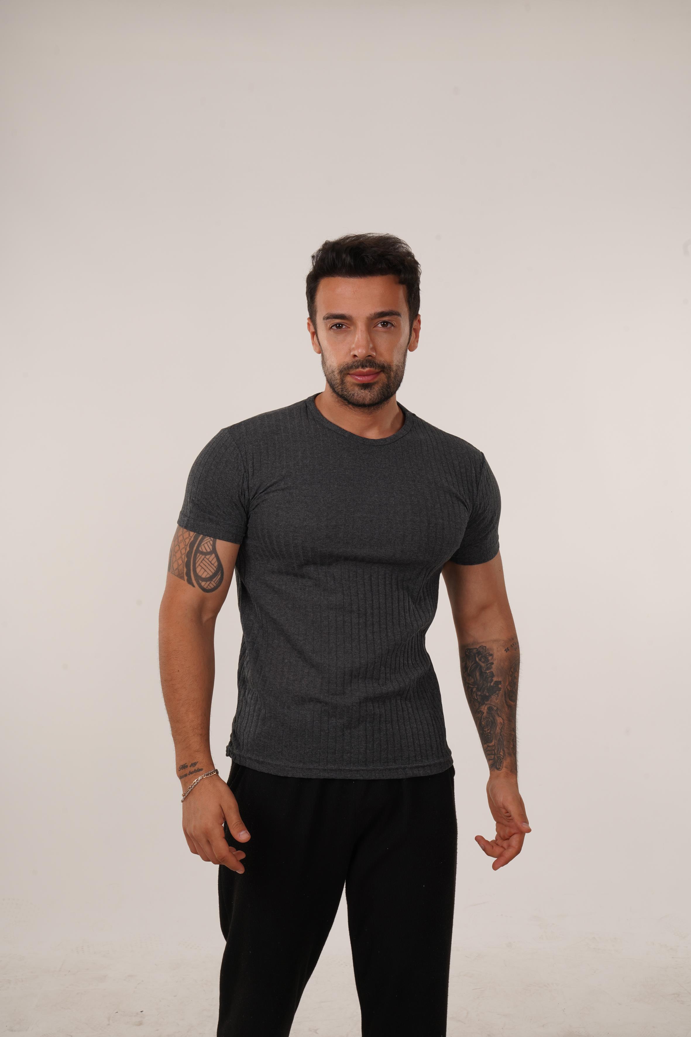 T-SHİRTAntrasit Slim Fit Fitilli T-SHIRT SC