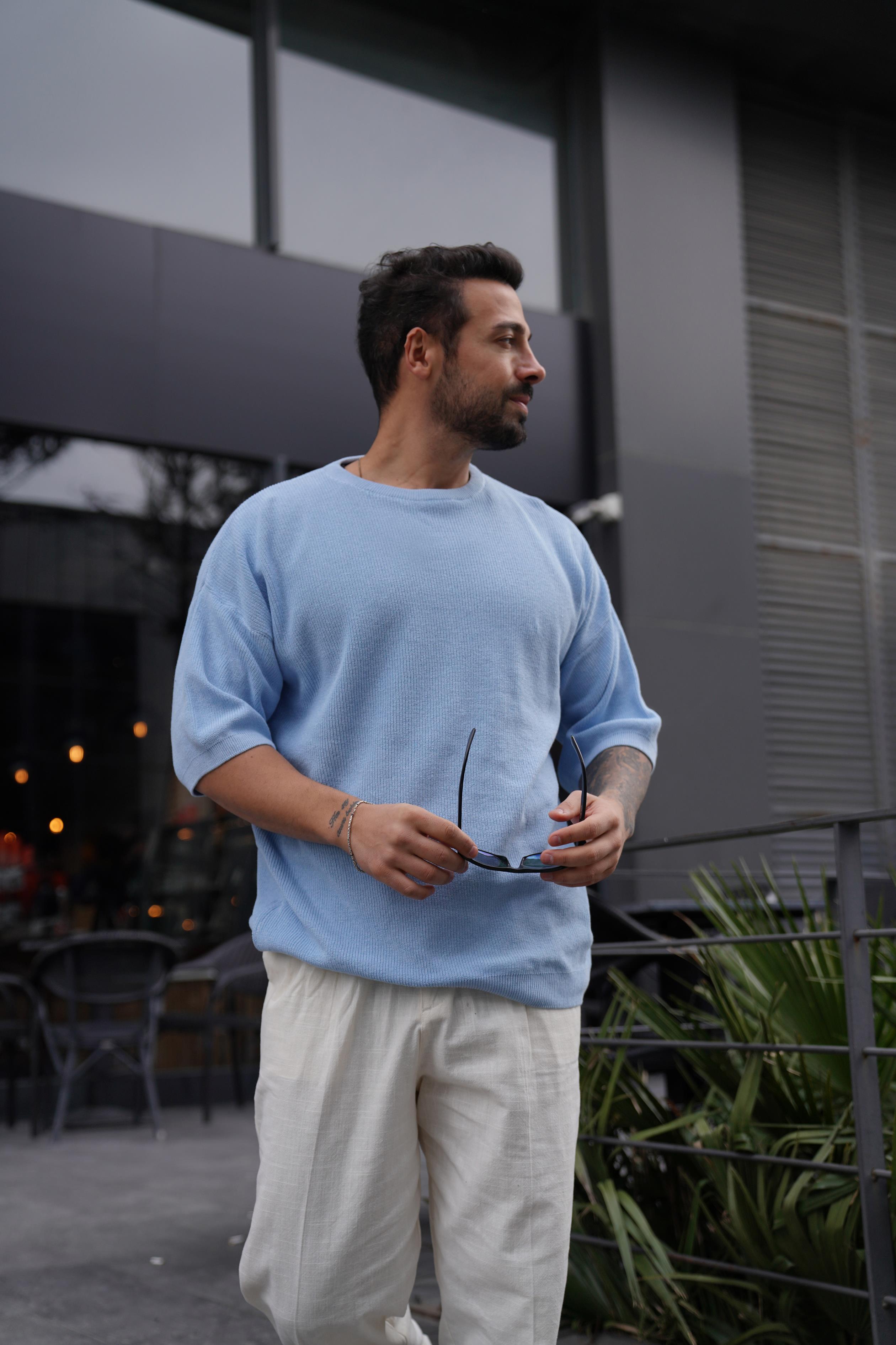 T-SHİRTBebemavi Bisiklet Yaka Selanik Triko T-Shirt TK 1006