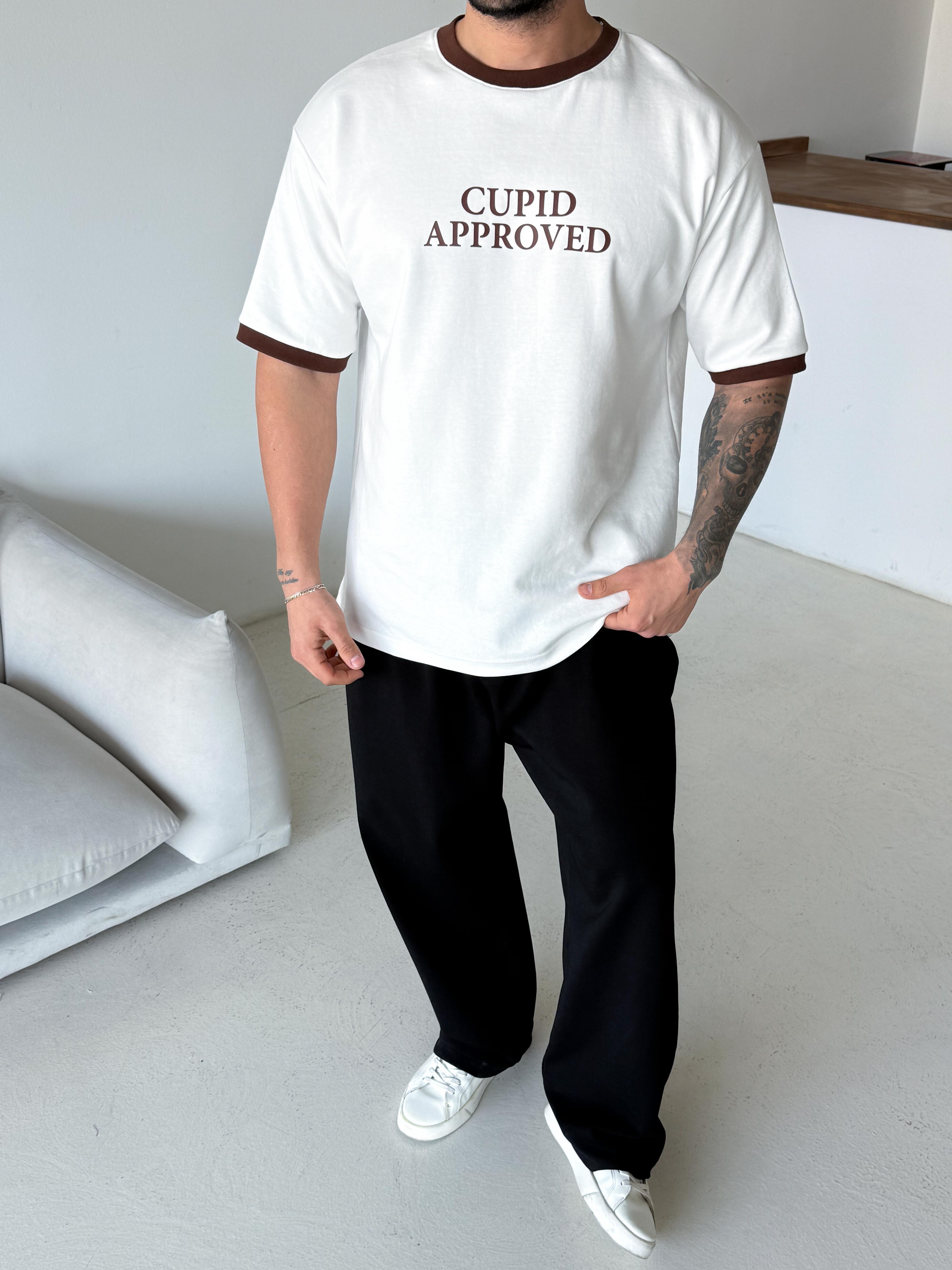 T-SHİRTBeyaz Cupid Baskılı Pamuk Oversize Tişört N1368 SNZ