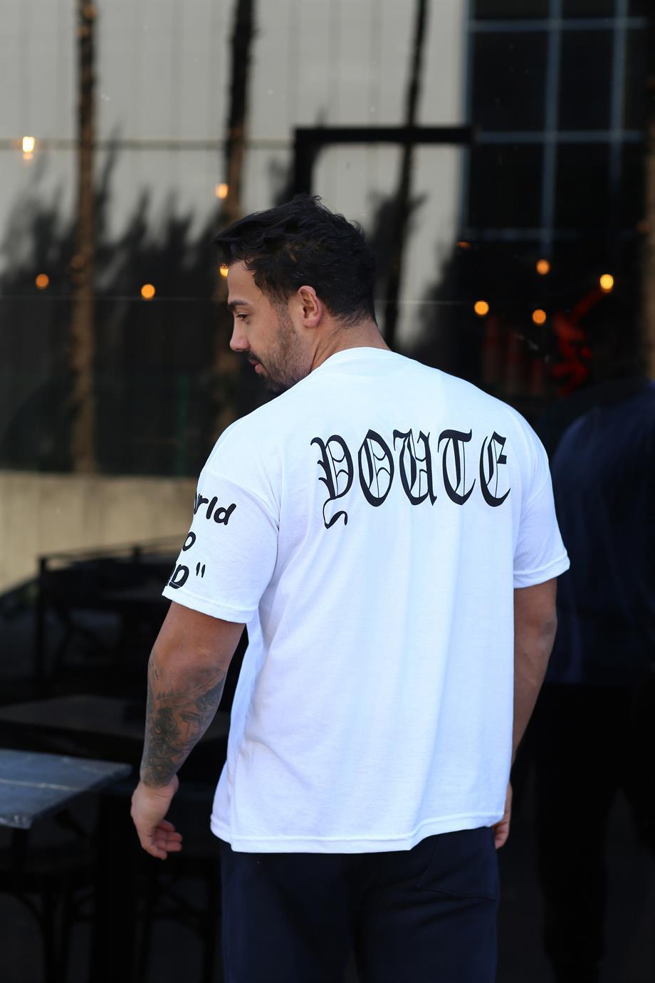 T-SHİRTBeyaz MASKELİ GÜL Baskılı Göğüs Sırt Baskılı Oversize T-SHIRT TB