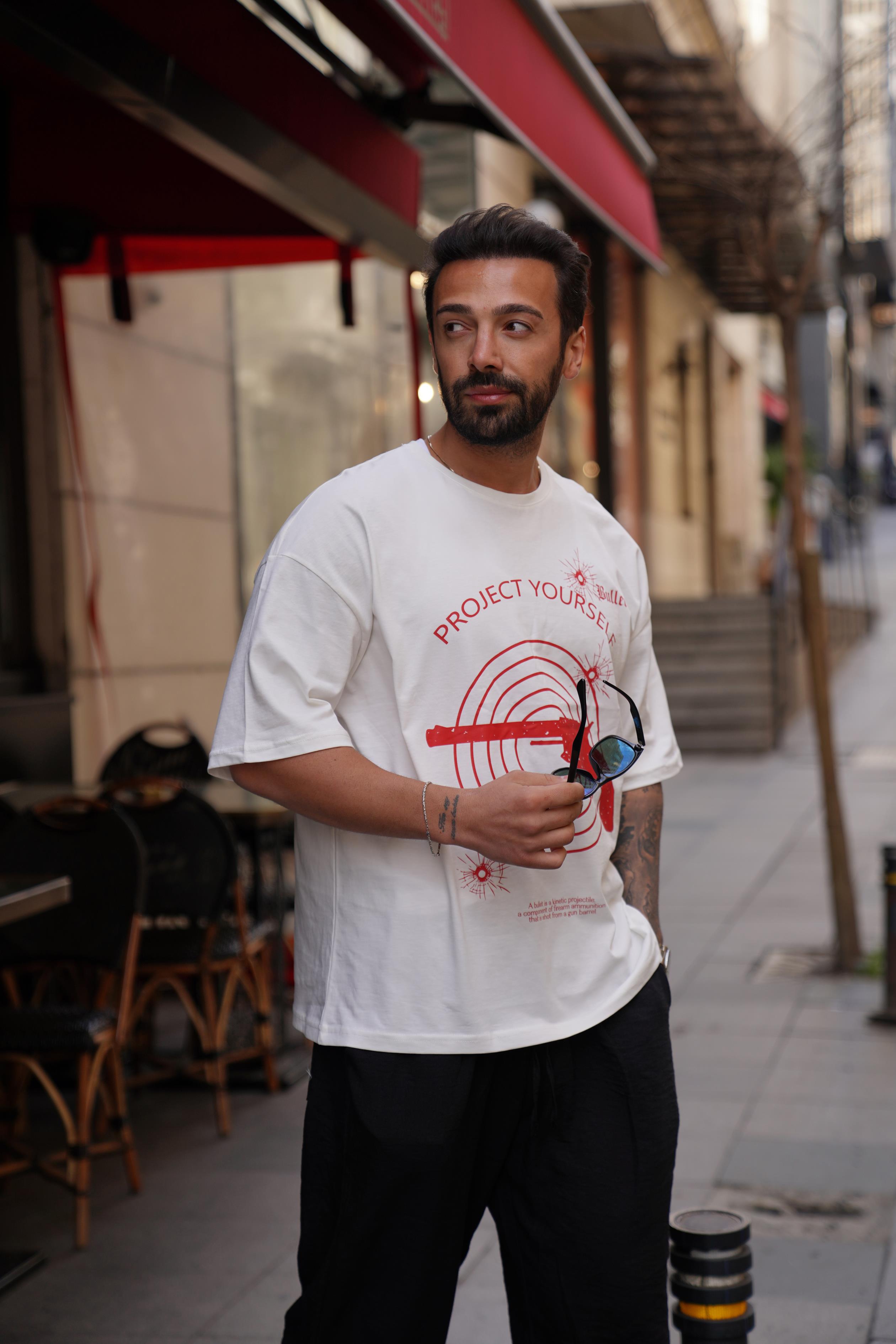 T-SHİRTBeyaz Project Yourself Oversize T-Shirt VMS 303289