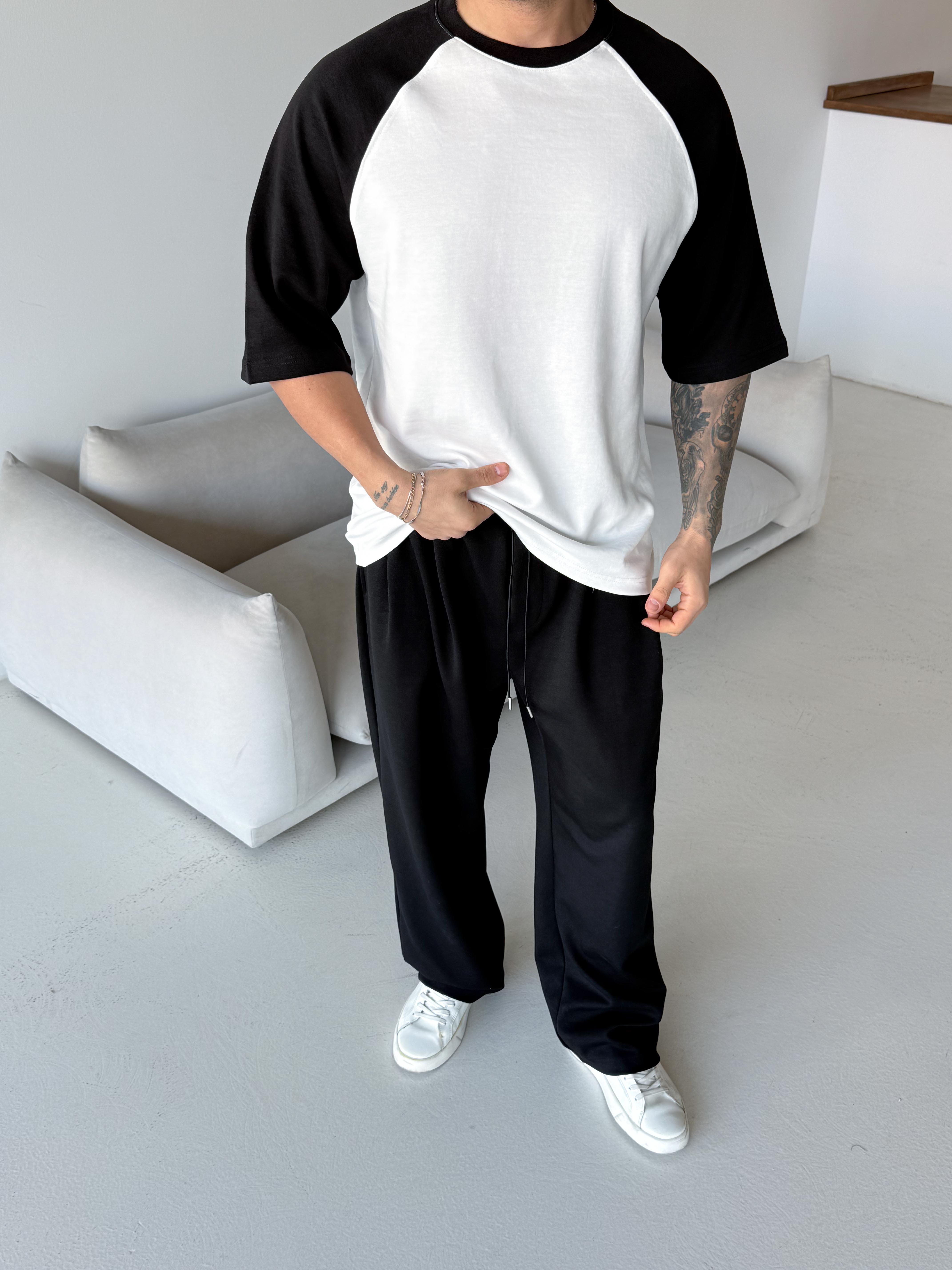 T-SHİRTBeyaz Reglan kol parçalı Oversize tişört ESNT 71125