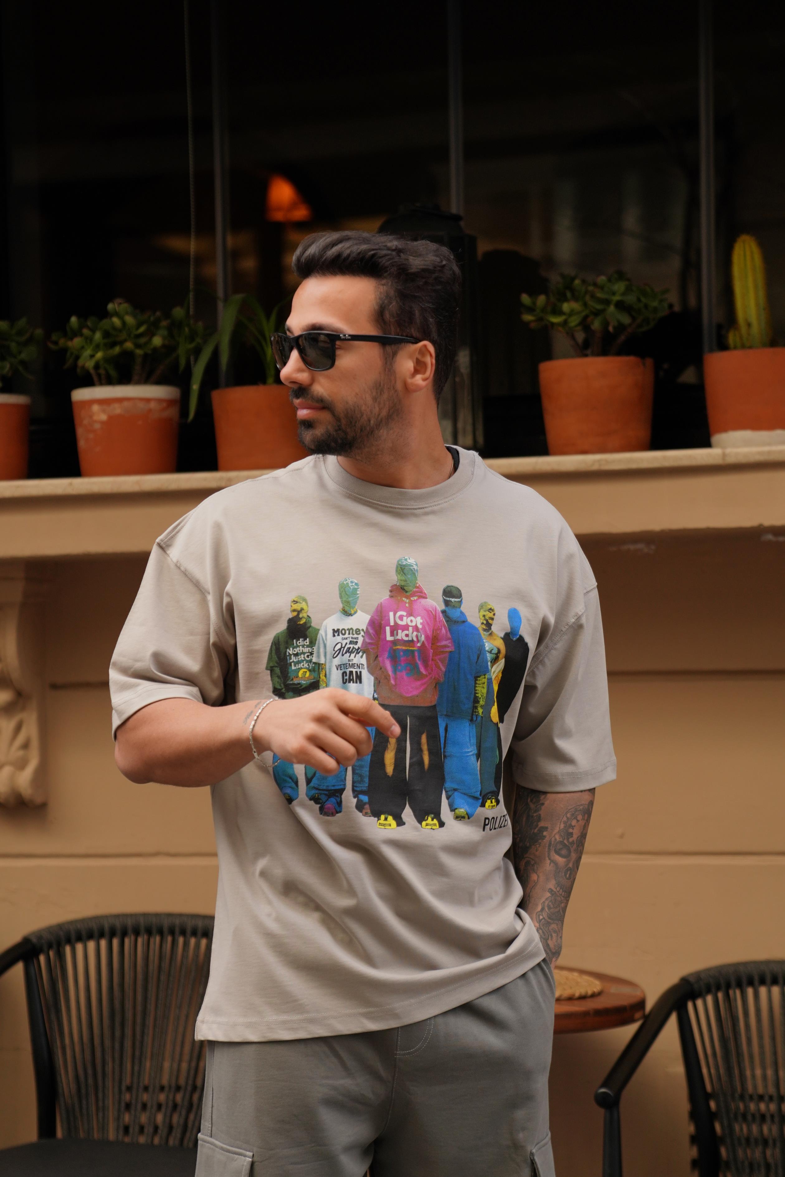 T-SHİRTBoyamagri 2 İplik Renkli Manken Baskılı Oversize T-Shirt MHL