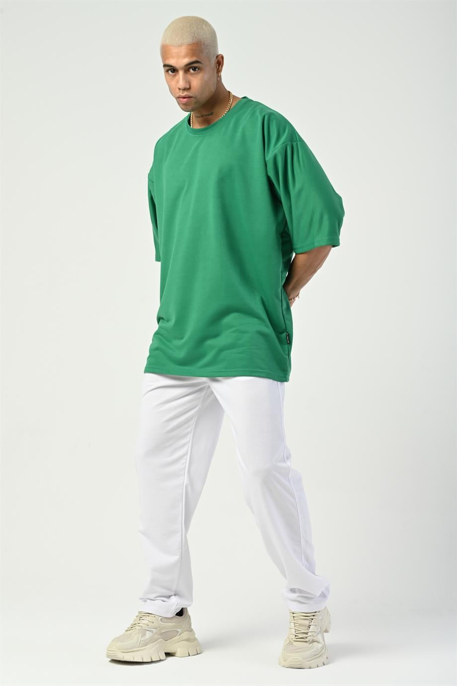 T-SHİRTÇamyeşili 2 İplik Double Kalıp Oversize T-SHIRT GRK