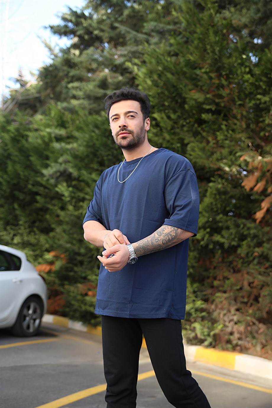 T-shirtErkek Lacivert Oversize Tshirt