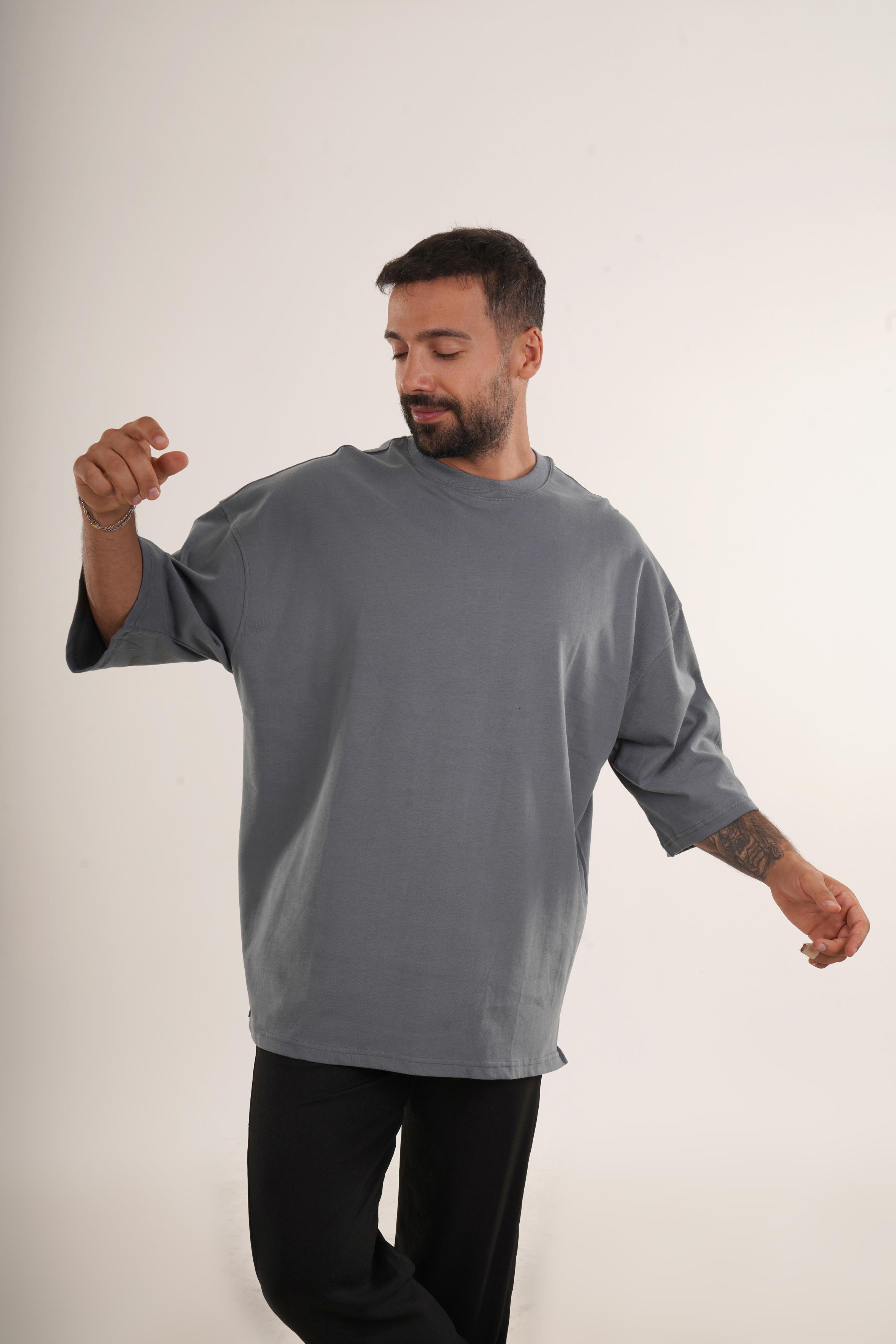 T-SHİRTFüme Ekstra Bol Kalıp %100 Pamuk Oversize T-Shirt VMS 40790