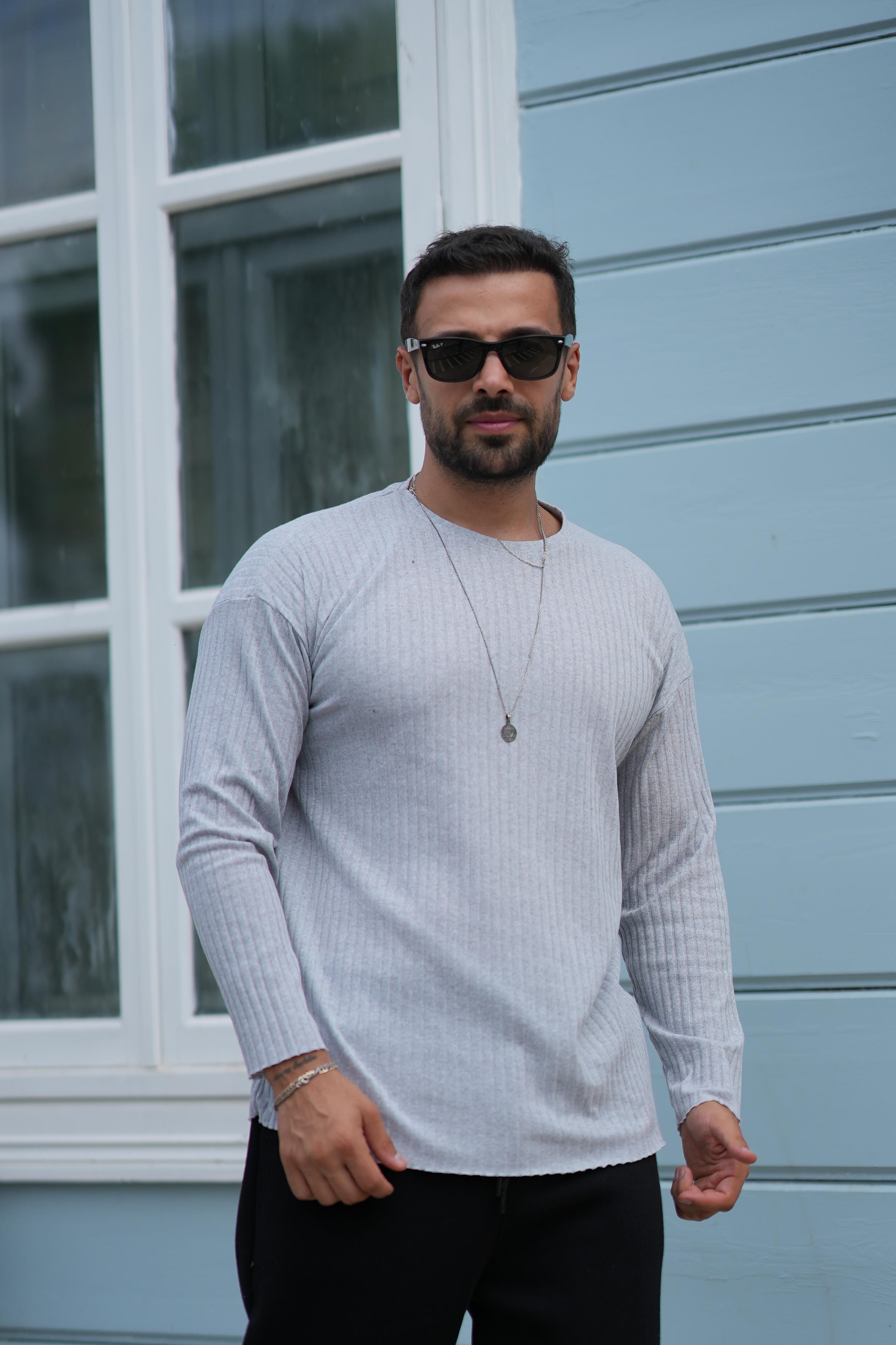 T-SHİRTGRİ Fitilli oversize uzun kol SC