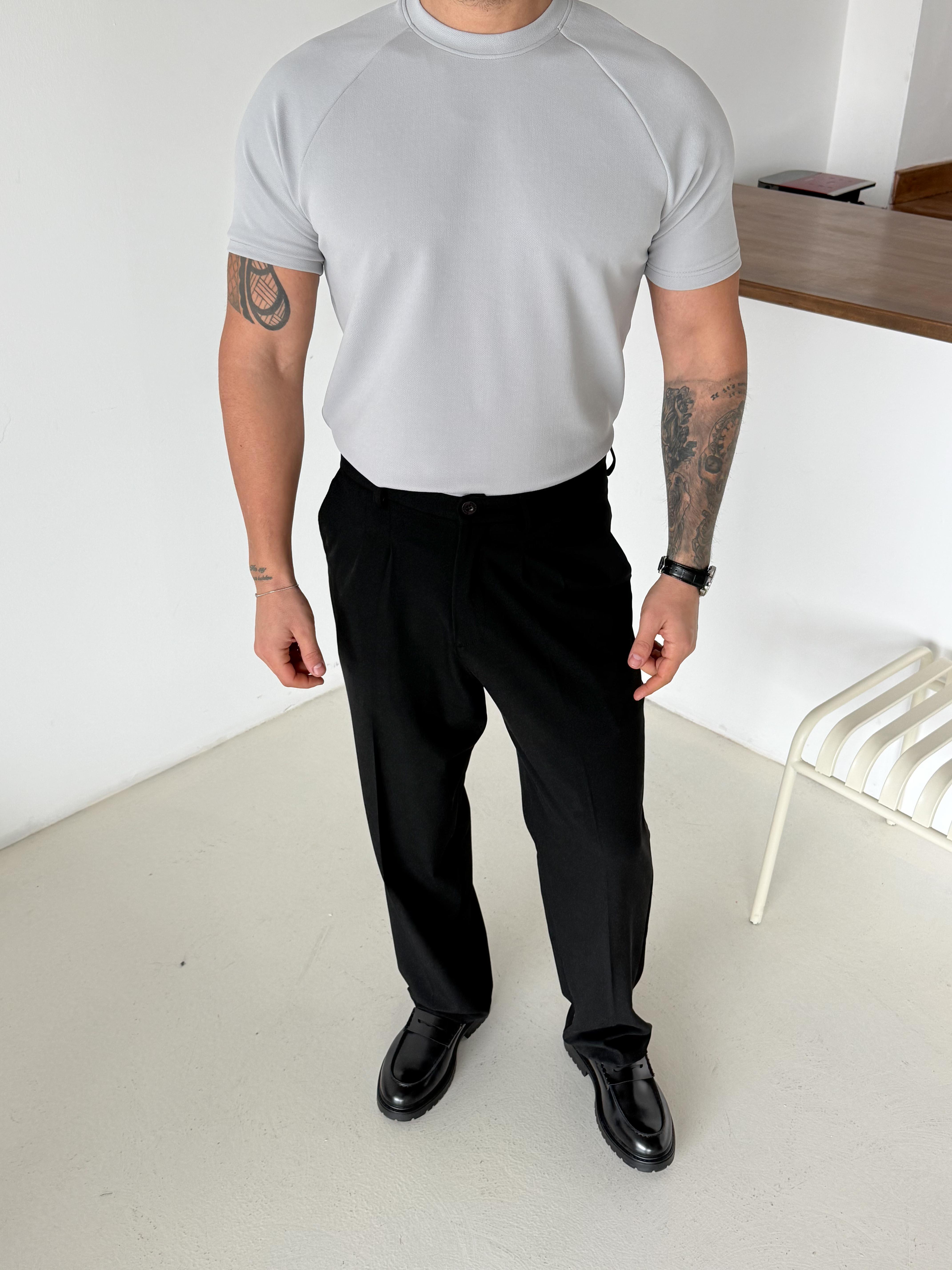 T-SHİRTGri Reglan Crep Tişört MSS