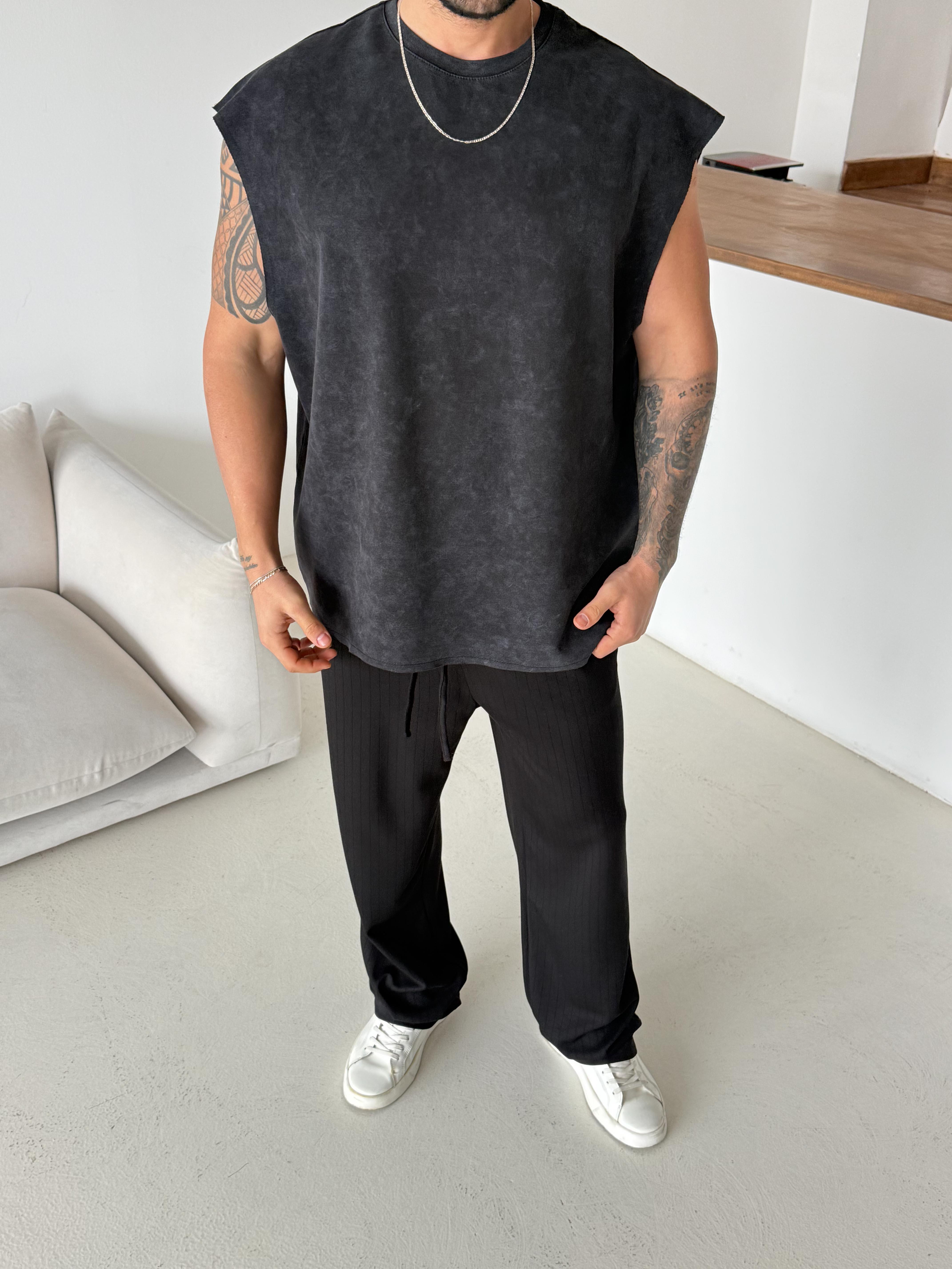 T-SHİRTGri Yıkamalı Sıfır Kol Atlet VMS V70-144