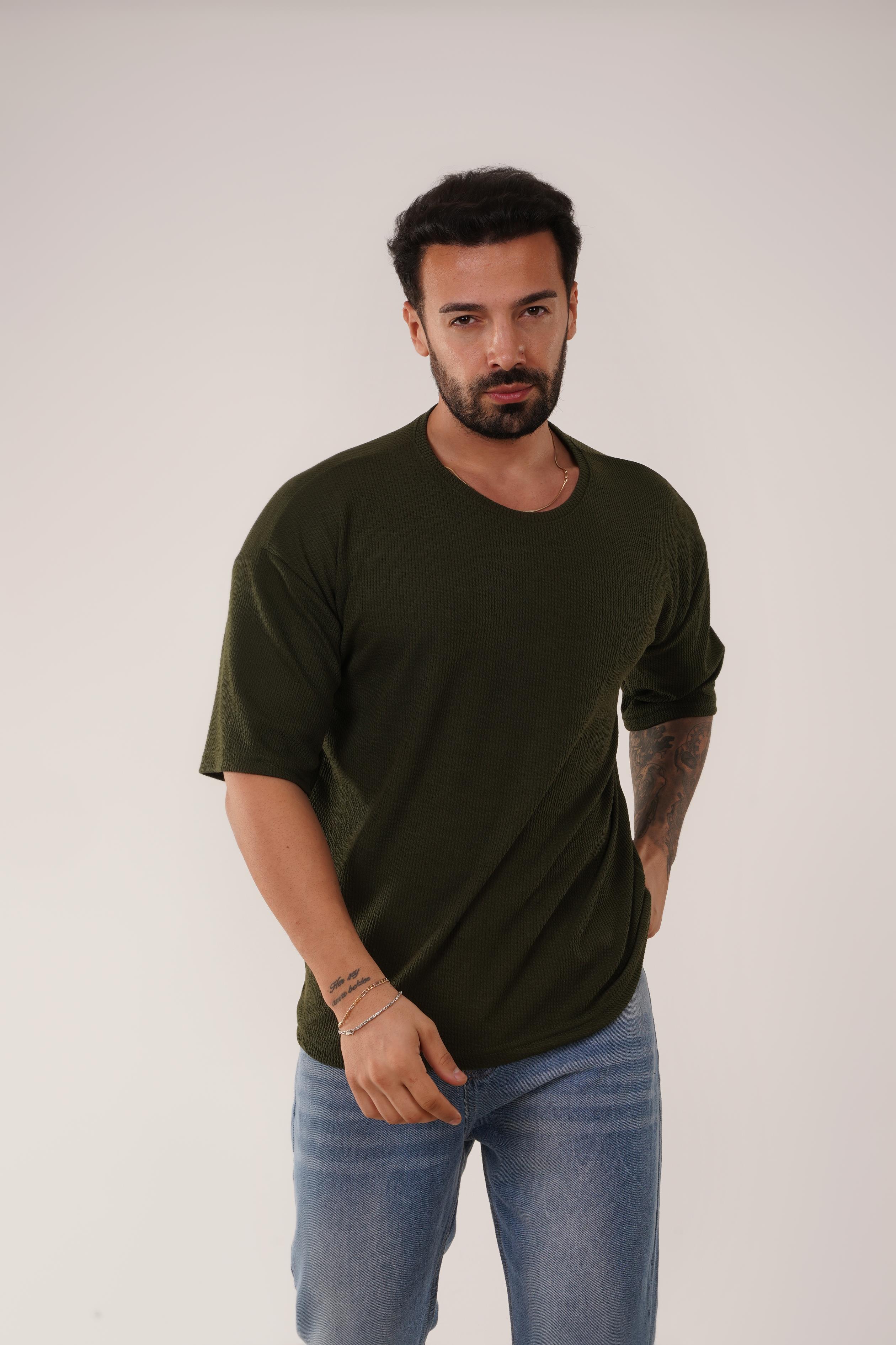 T-SHİRTHaki Burgu Desen Oversize T-Shirt SC