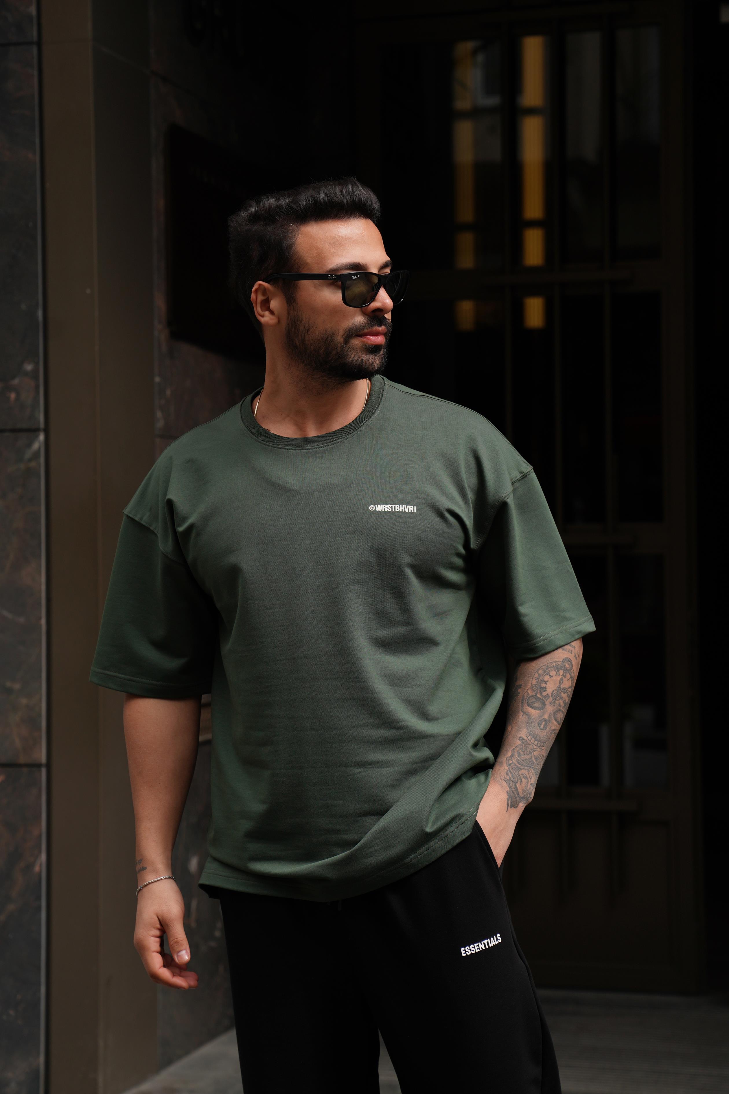 T-SHİRTHaki WRSTBHVR Göğüs Baskılı Oversize T-Shirt EST