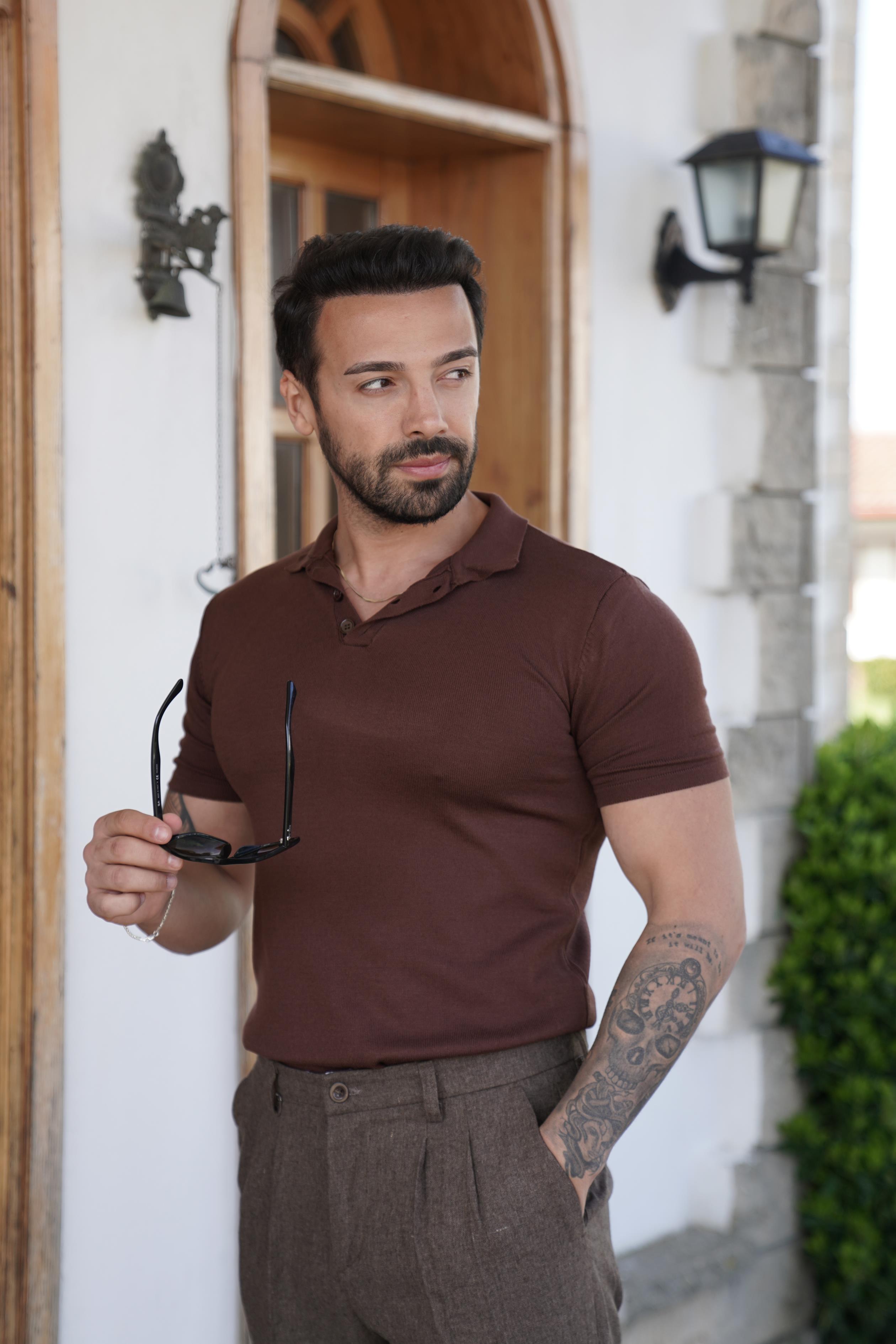 T-SHİRTKahve Klasik Triko Polo Yaka SNZ 7174