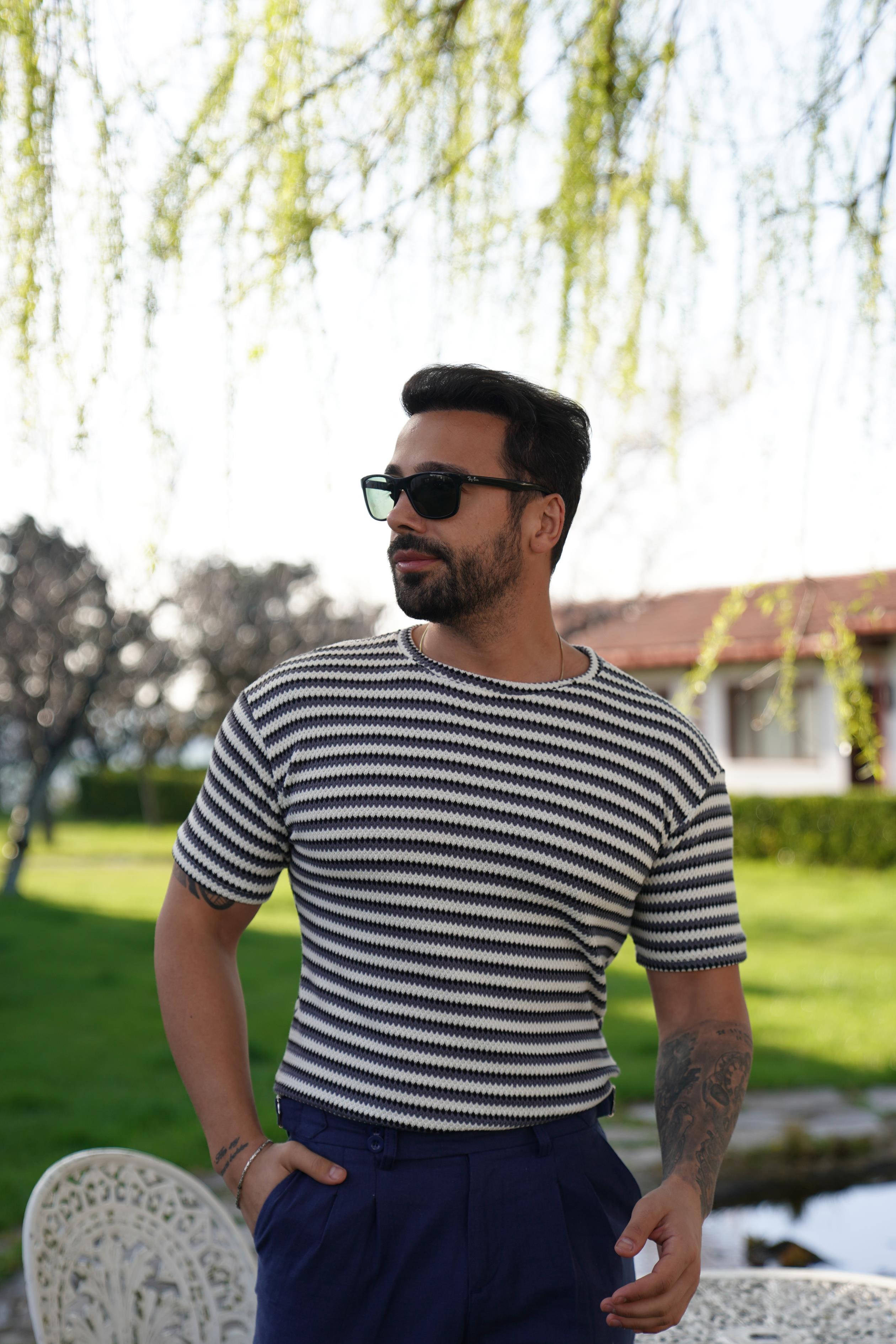 T-SHİRTKahve Siyah B. Çizgili Triko SNZ 3968