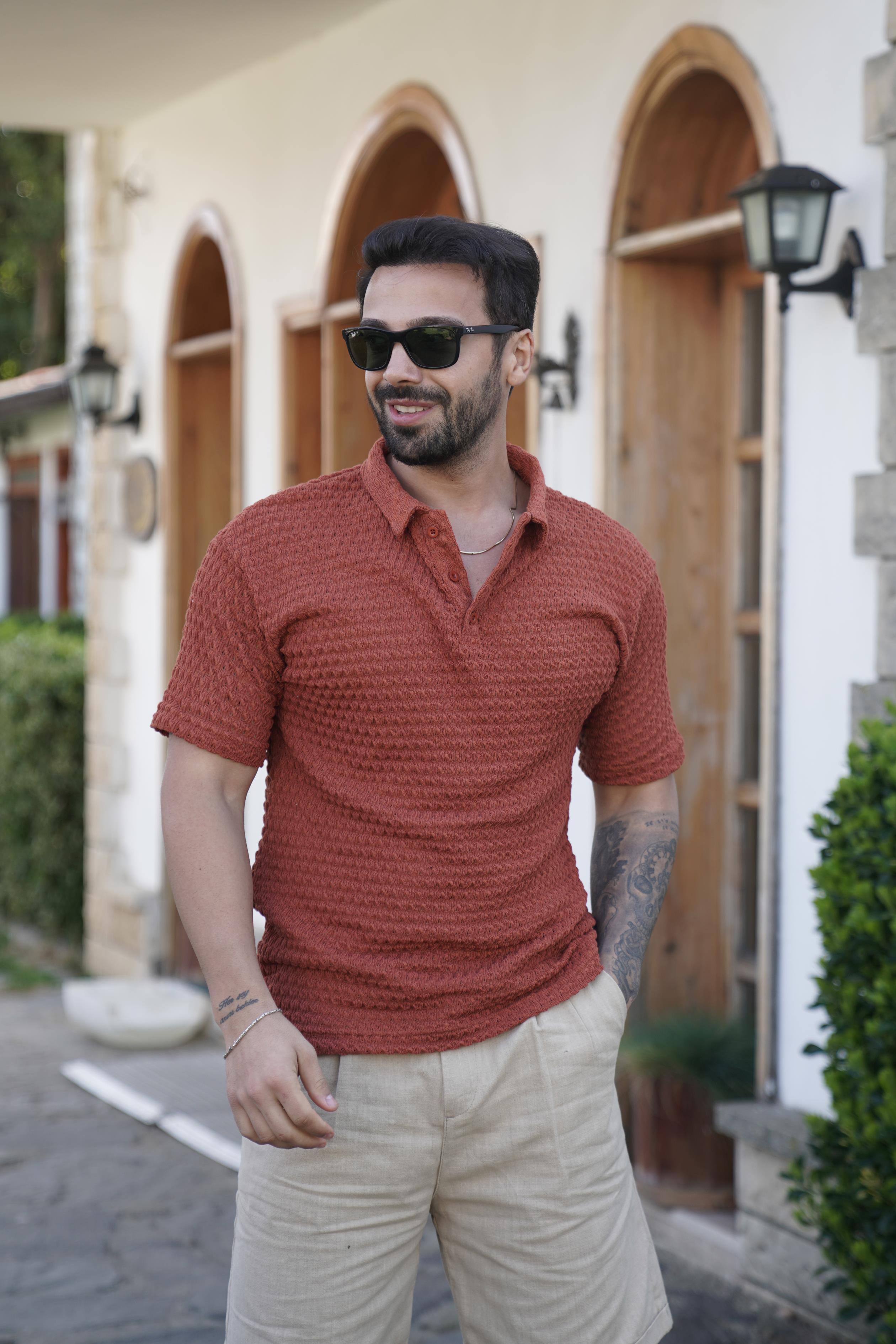 T-SHİRTKiremit Örgü Triko Polo Yaka SNZ 3922