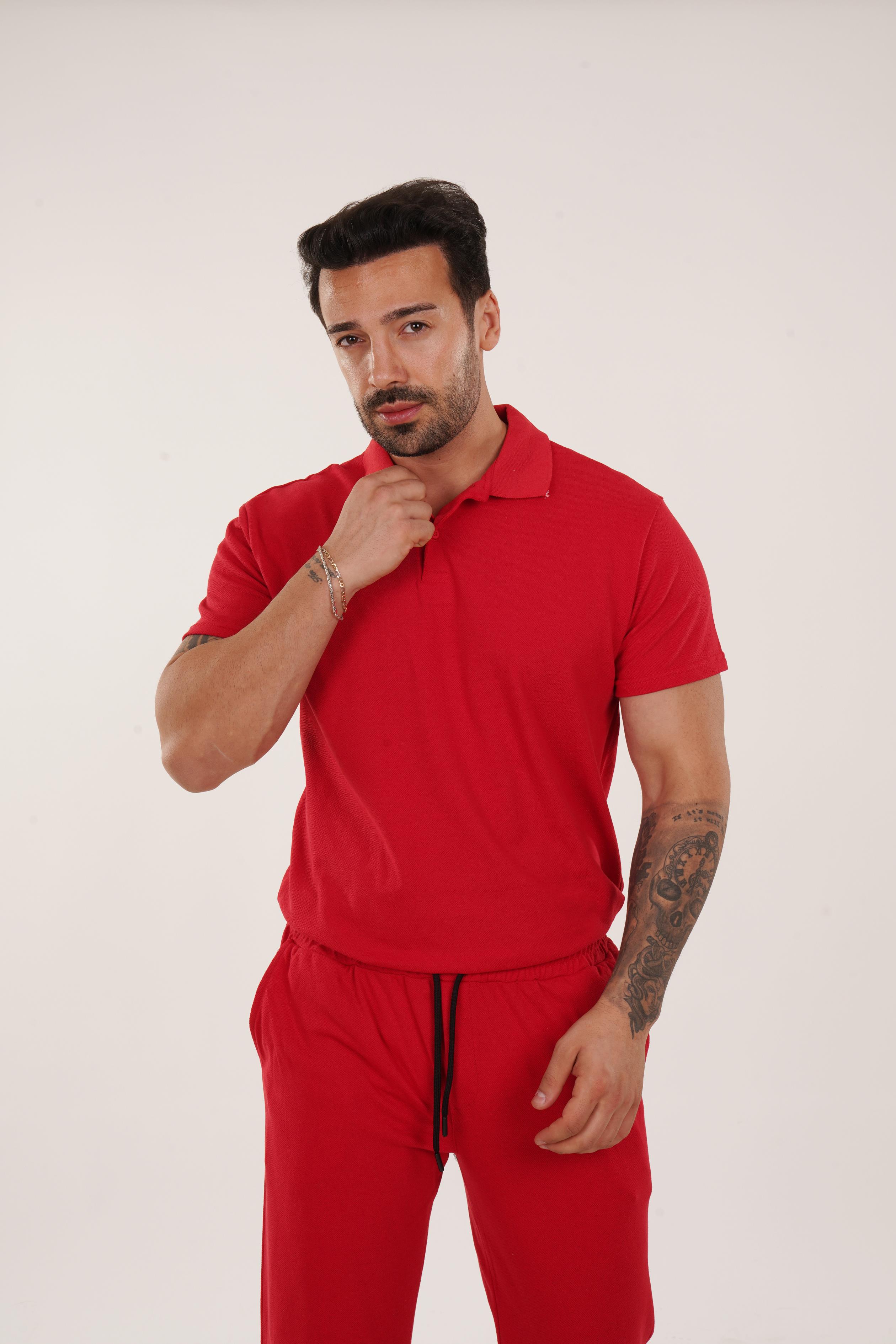 T-SHİRTKırmızı Polo Yaka Düz Lacos TK 1004