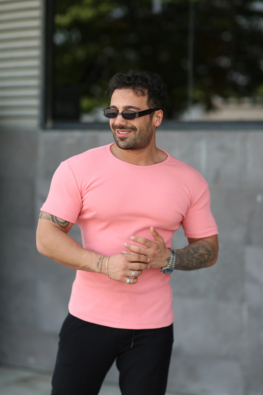 T-SHİRTKoyu Toz Pembe İthal Kumaş Basic T-SHİRT