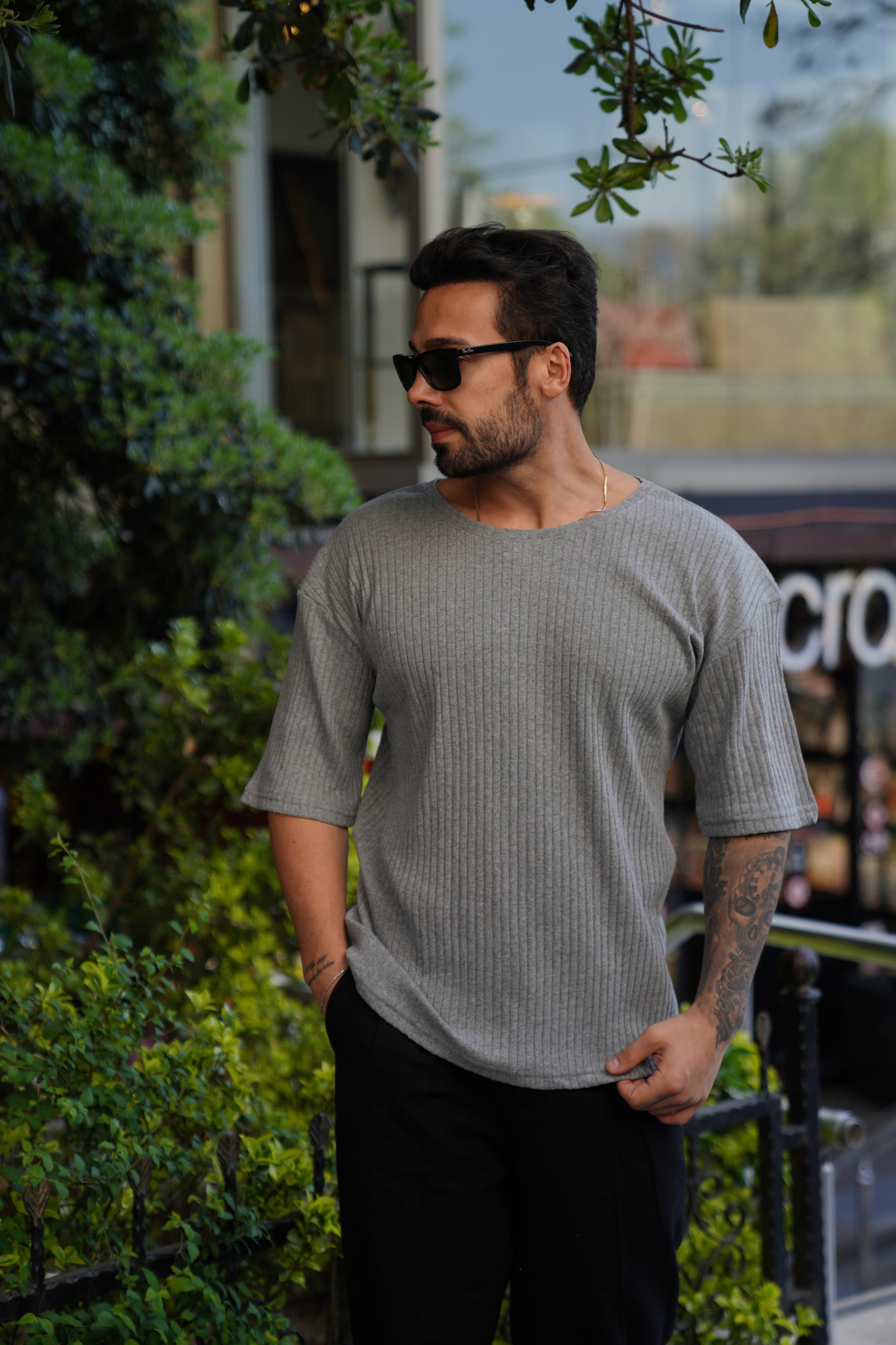T-SHİRTKoyugri Fitilli Oversize T-Shirt SC