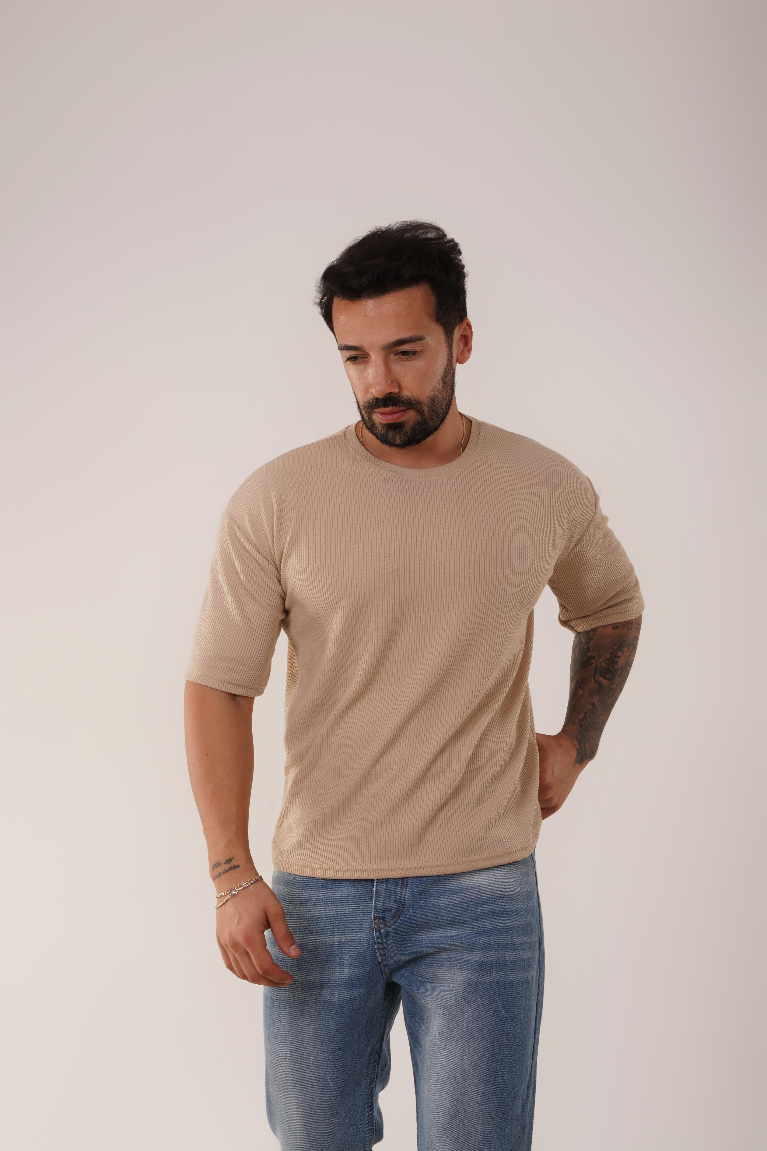 Krem Burgu Desen Oversize T-Shirt SC