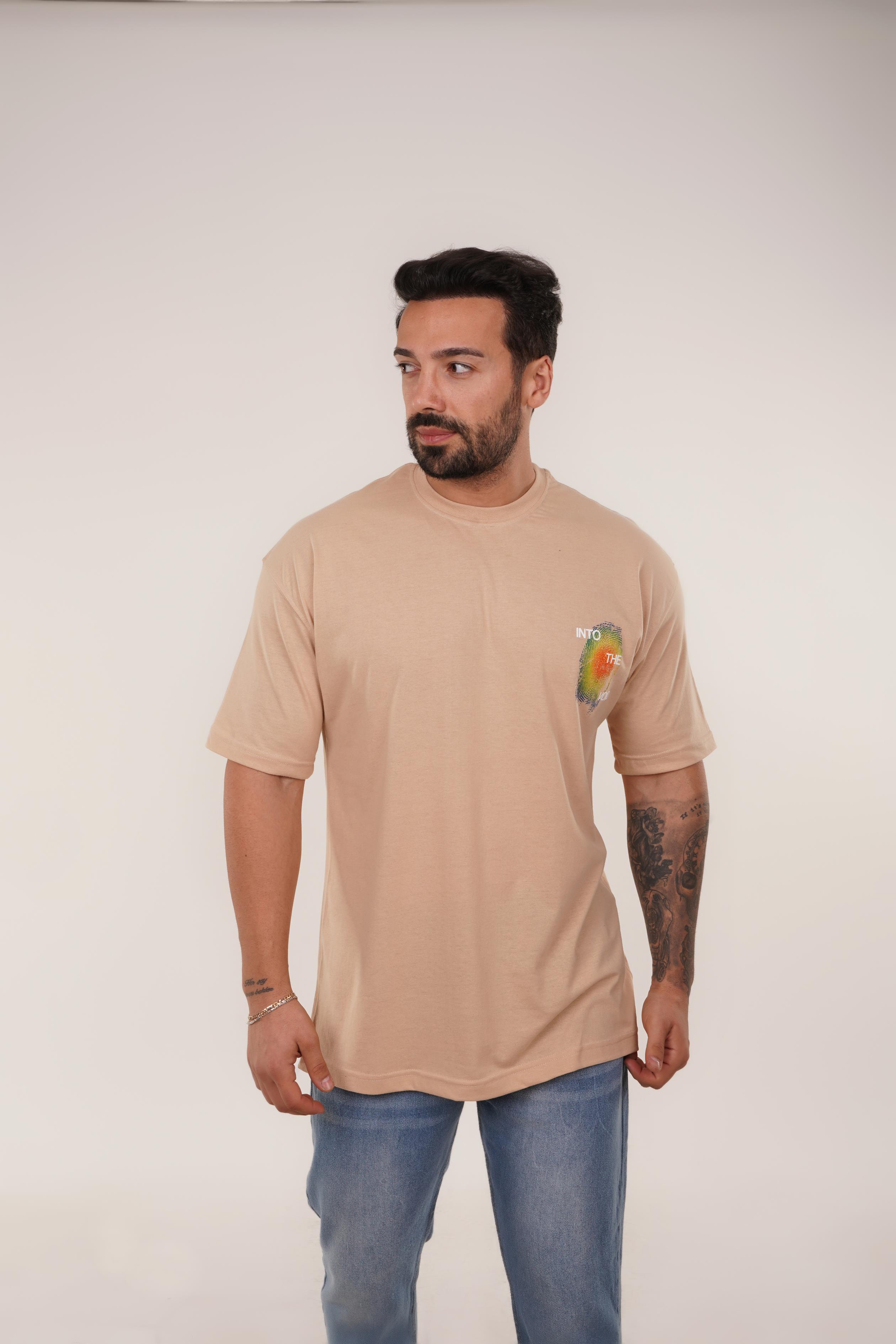 T-SHİRTKrem INTOTHEVOID Baskılı Oversize T-Shirt VSK