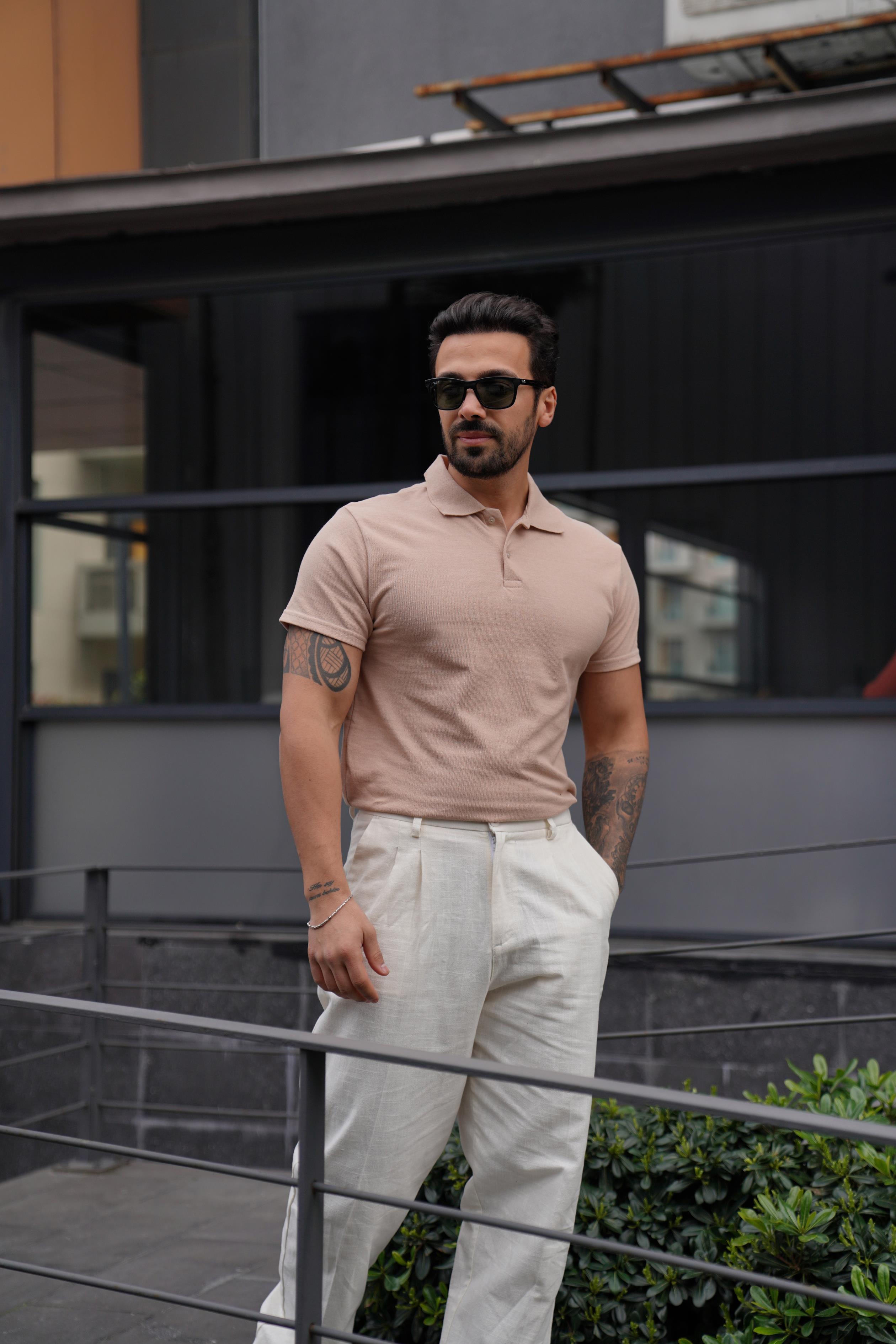 T-SHİRTKrem Polo Yaka Düz Lacos TK 1004