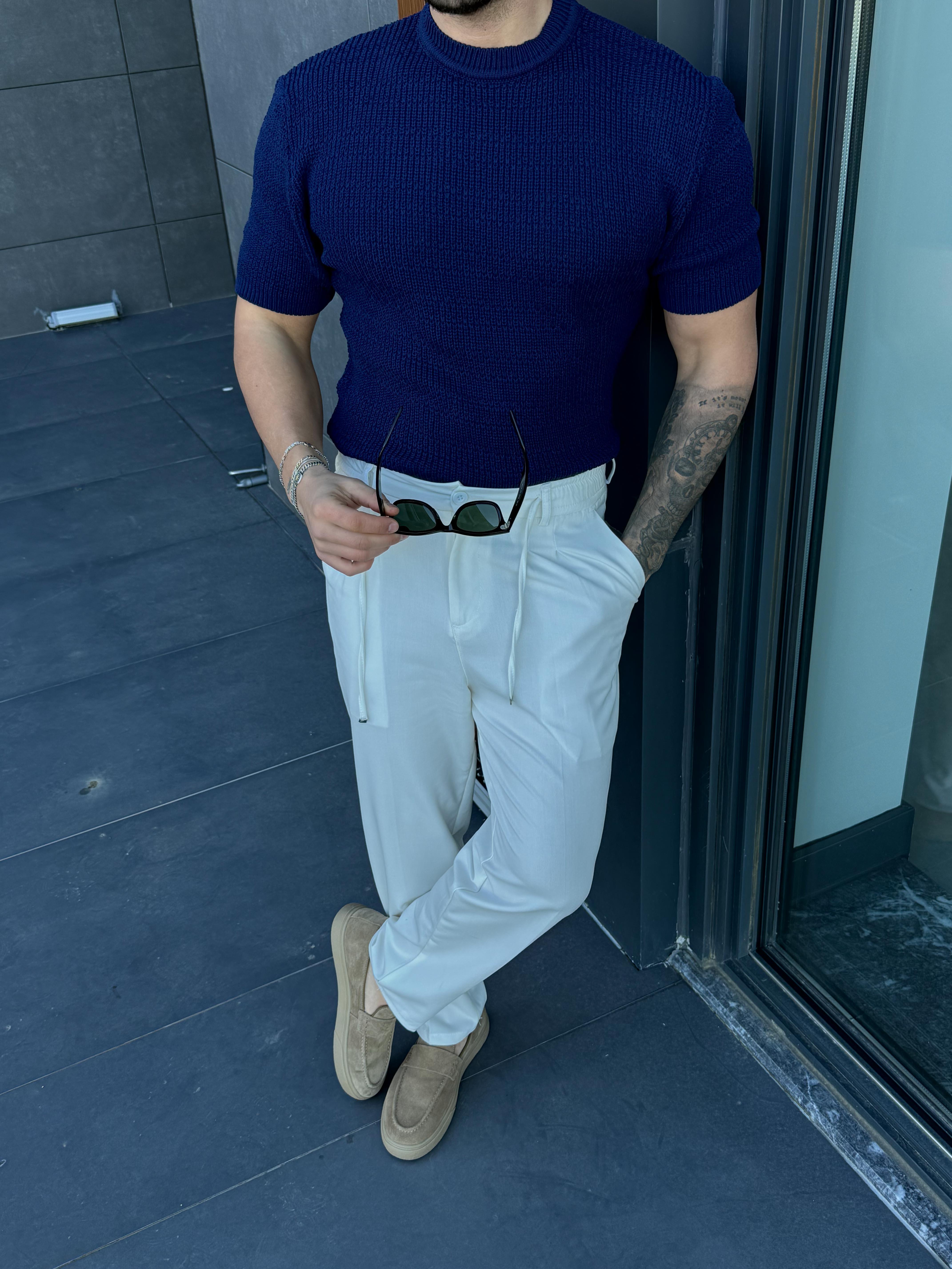 T-SHİRTLacivert Çelik Pamuk Triko Slim Fit SNZ 7281