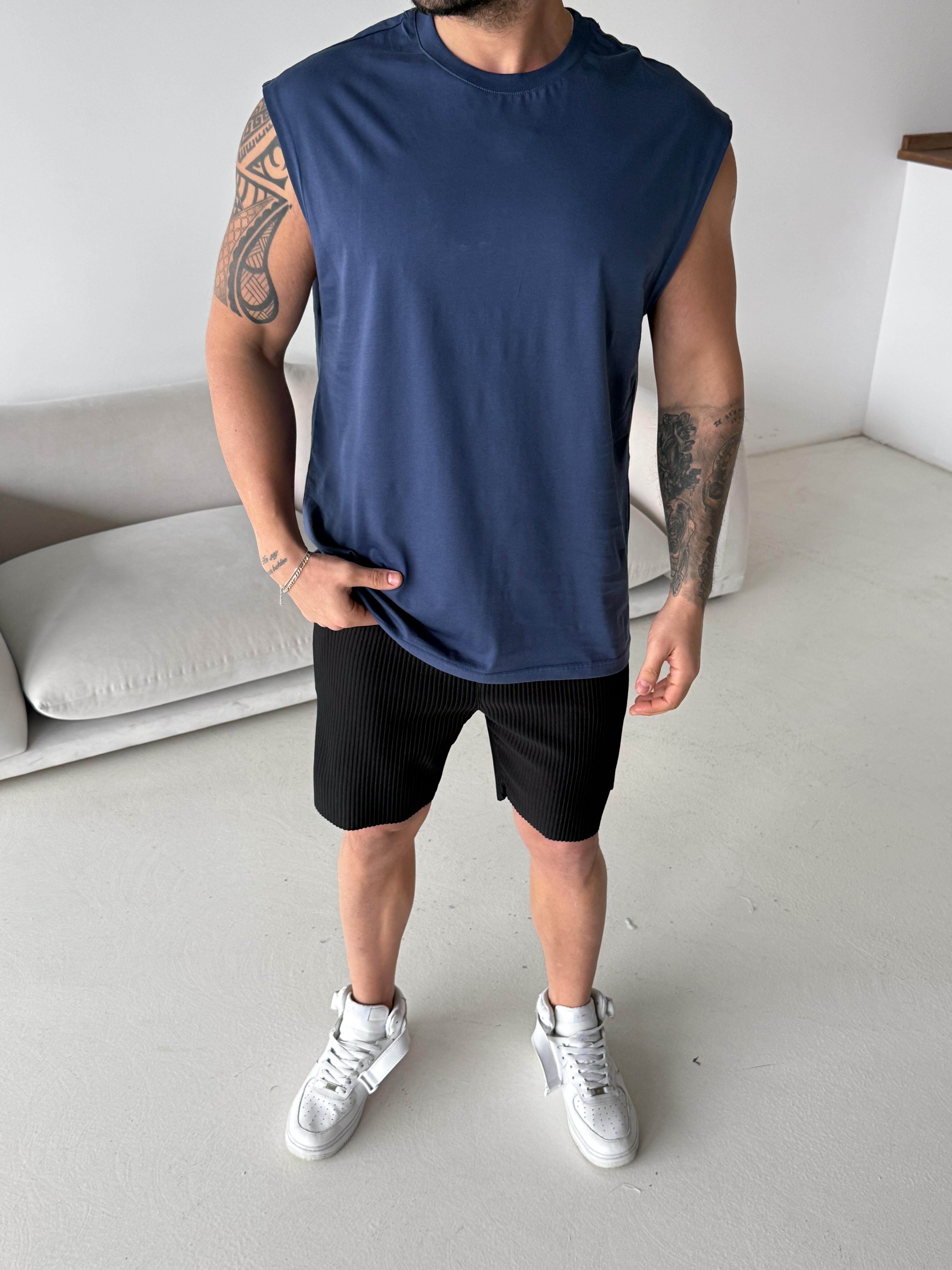 T-SHİRTLacivert Sıfır Kol Compak Oversize Atlet LNS 49010