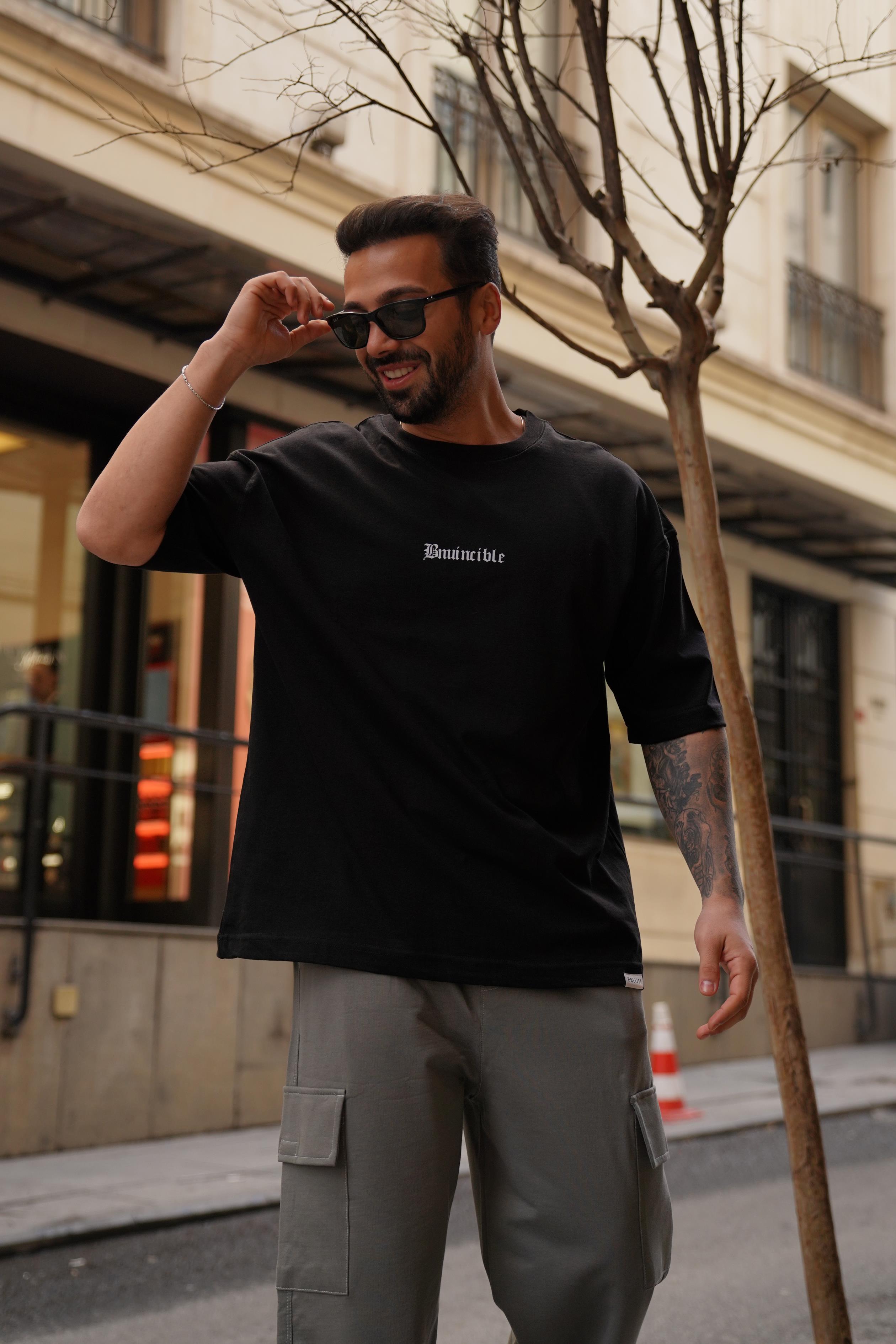 T-SHİRTSiyah 2 İplik Pop Smoke Baskılı Oversize T-Shirt
