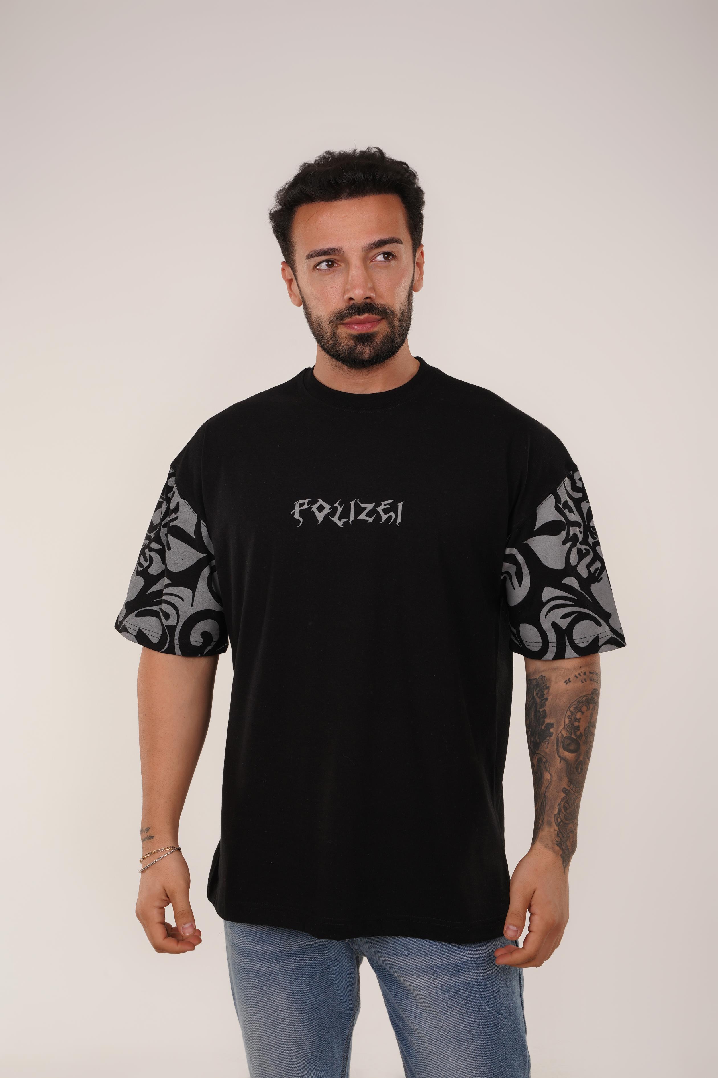 T-SHİRTSiyah POLZEİ İskelet Baskılı Oversize T-Shirt VSK