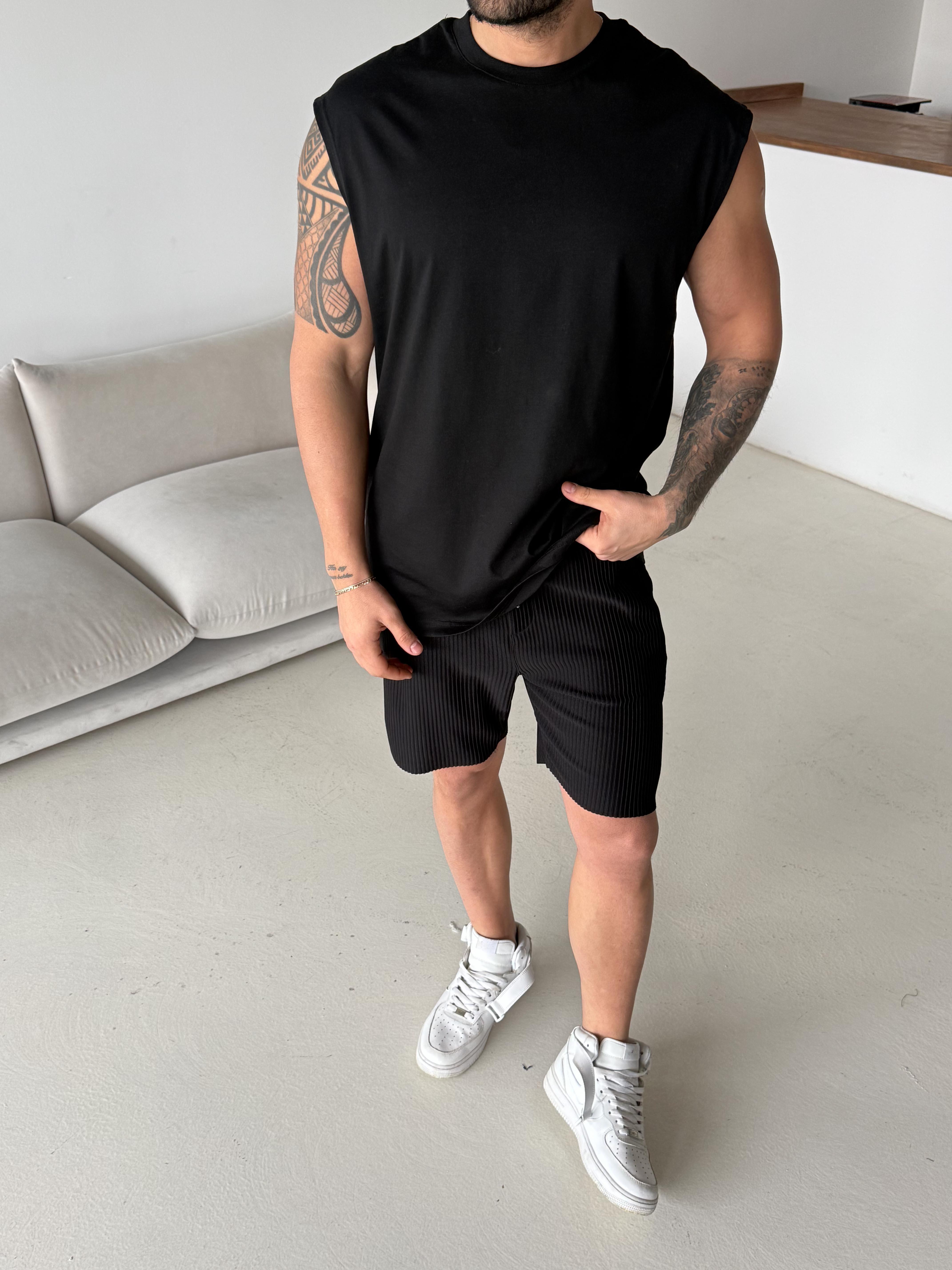 T-SHİRTSiyah Sıfır Kol Compak Oversize Atlet LNS 49010