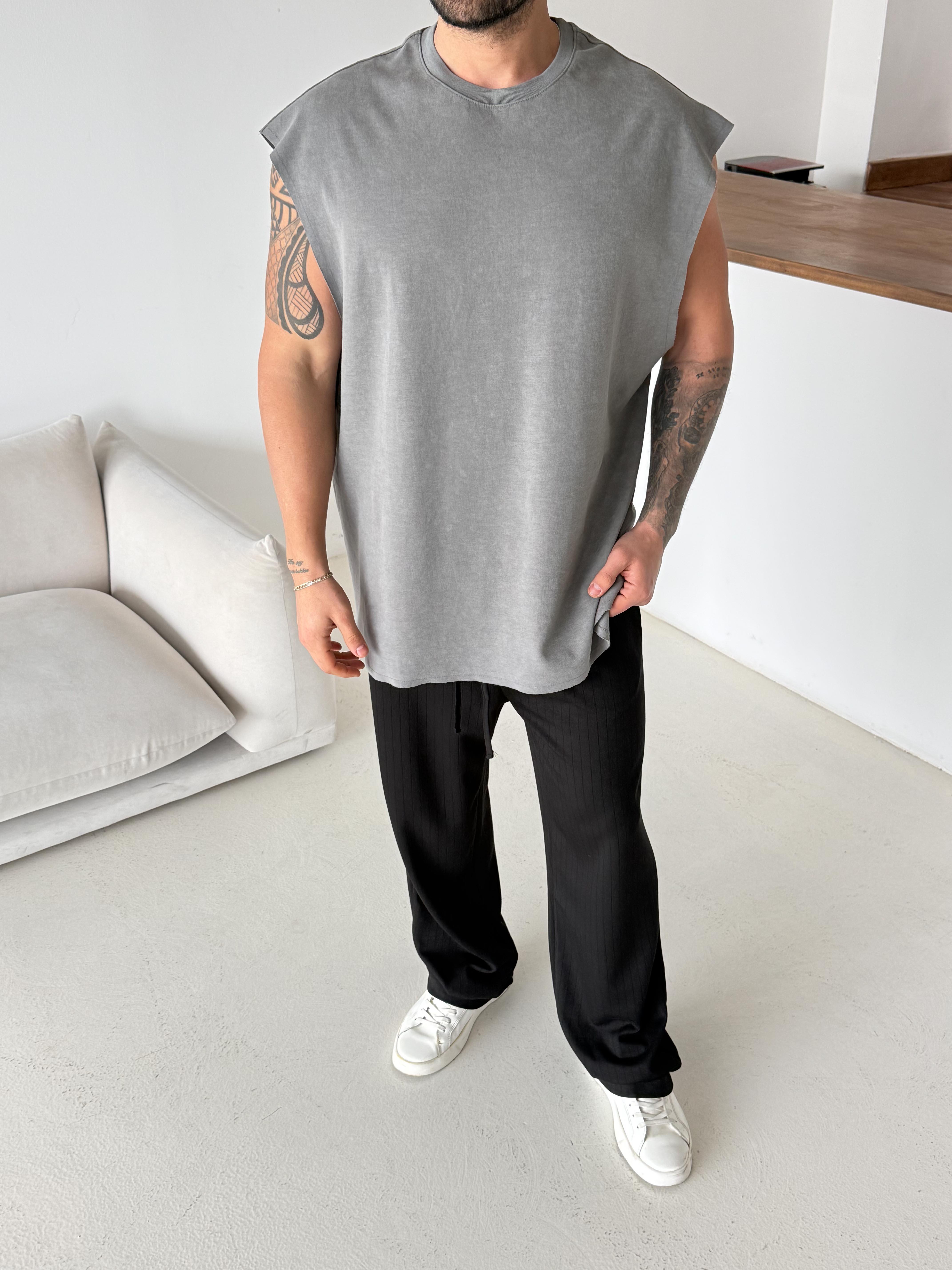 T-SHİRTSiyah Yıkamalı Sıfır Kol Atlet VMS V70-144