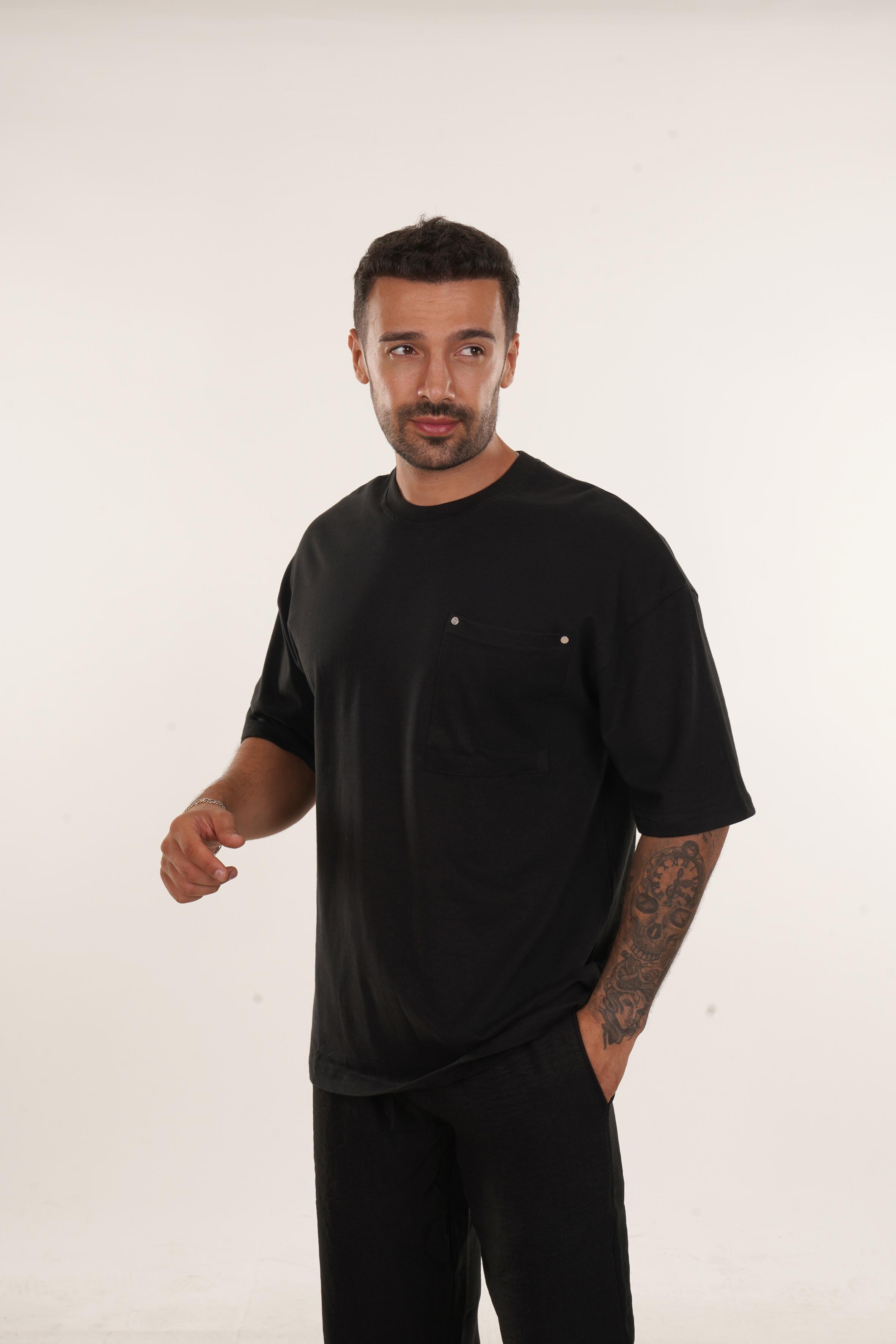 T-SHİRTSiyah Yüksek Kalite Care About Baskılı Oversize T-SHİRT VMS 40449