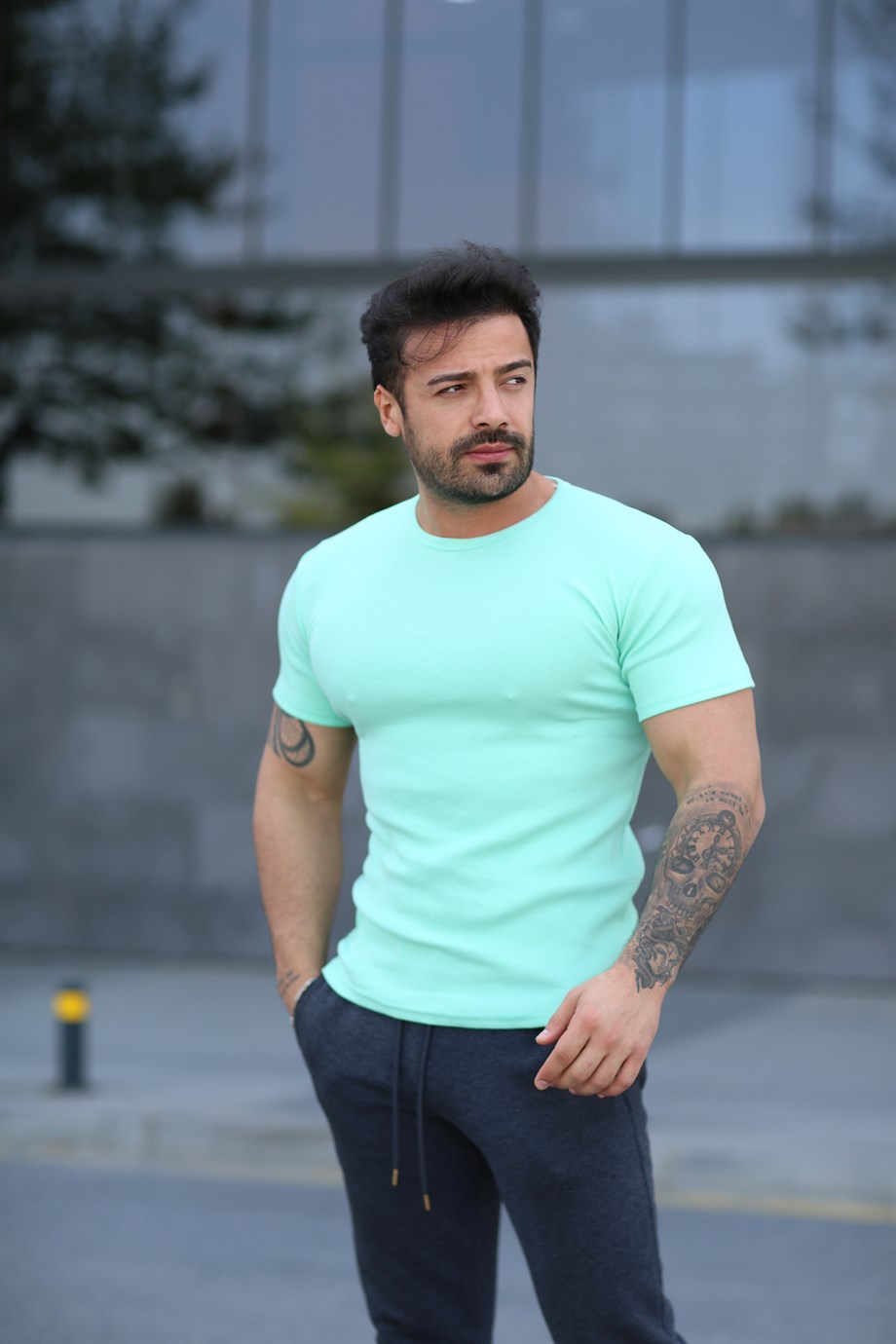 T-SHİRTSu Yeşili İthal Kumaş Basic T-SHİRT