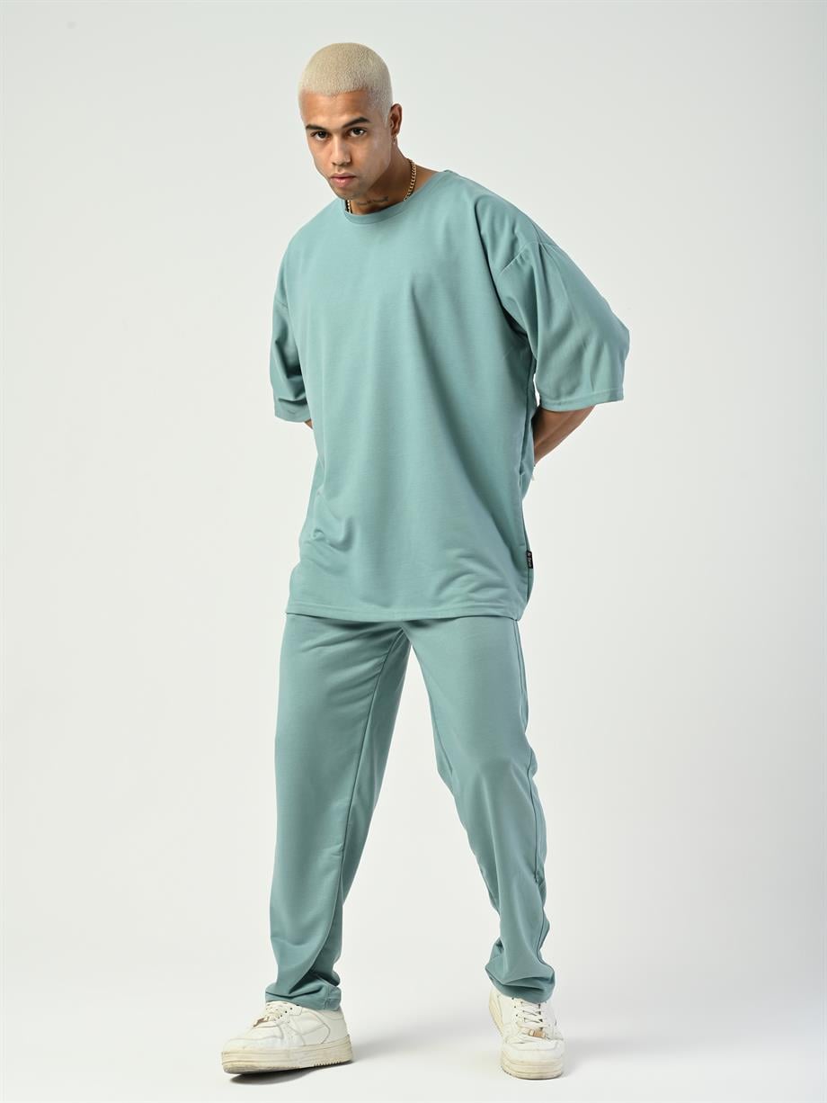 T-SHİRTSuyeşili 2 İplik Double Kalıp Oversize T-SHIRT GRK