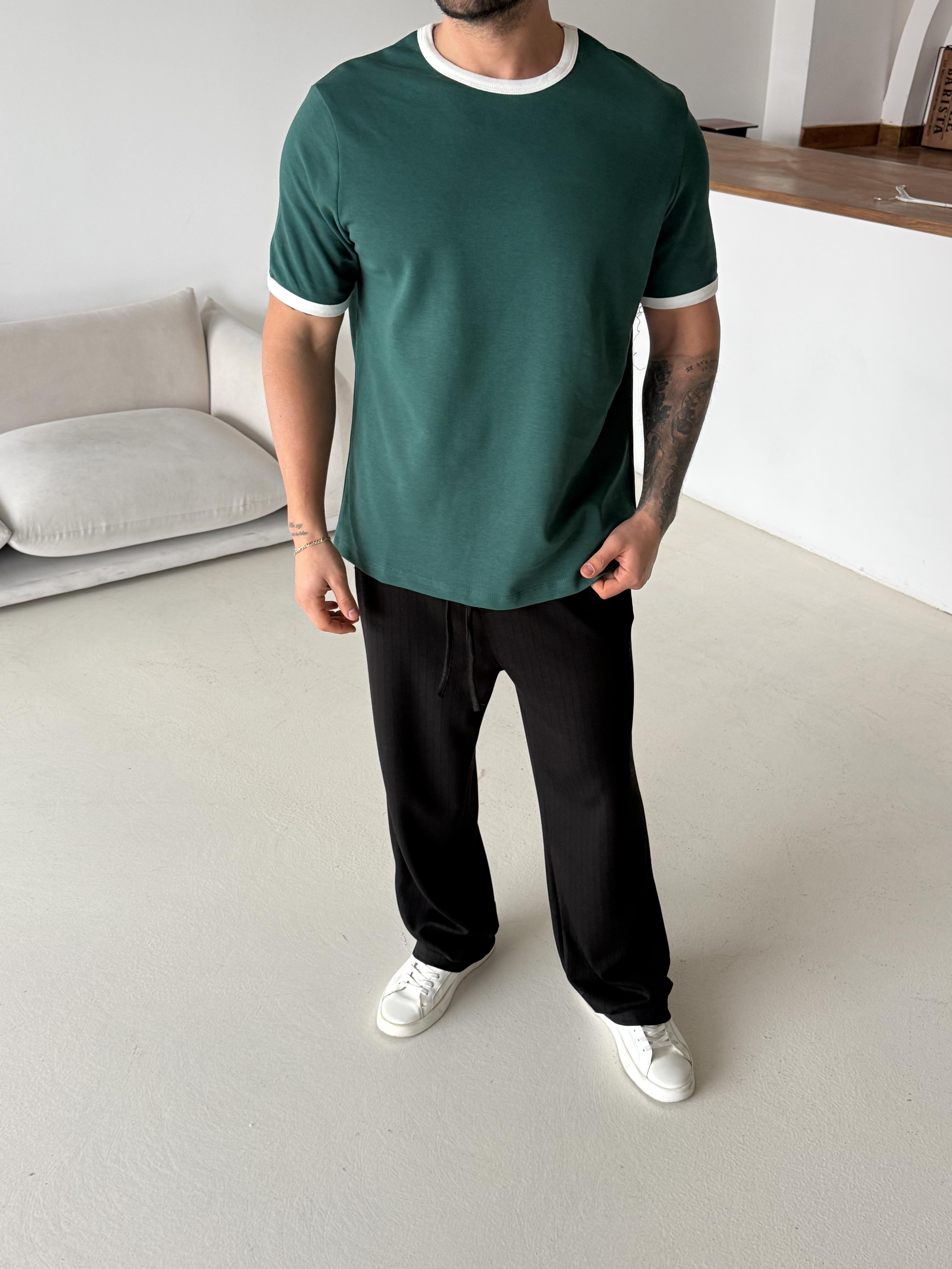 T-SHİRTYeşil Biyeli Özel Kalıp Tişört VMS V70-151