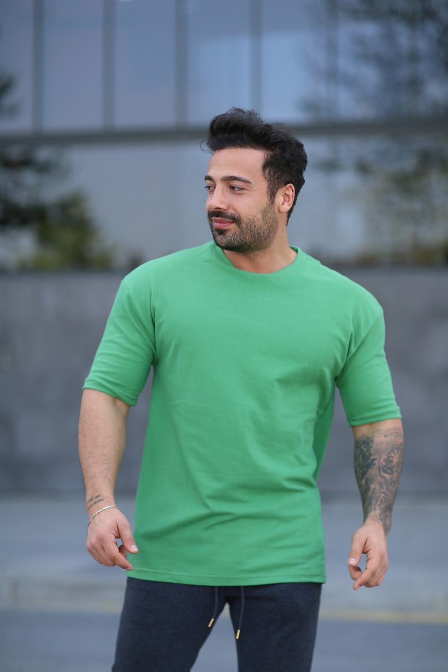 T-SHİRTYeşil Pike Kumaş Oversize T-SHİRT