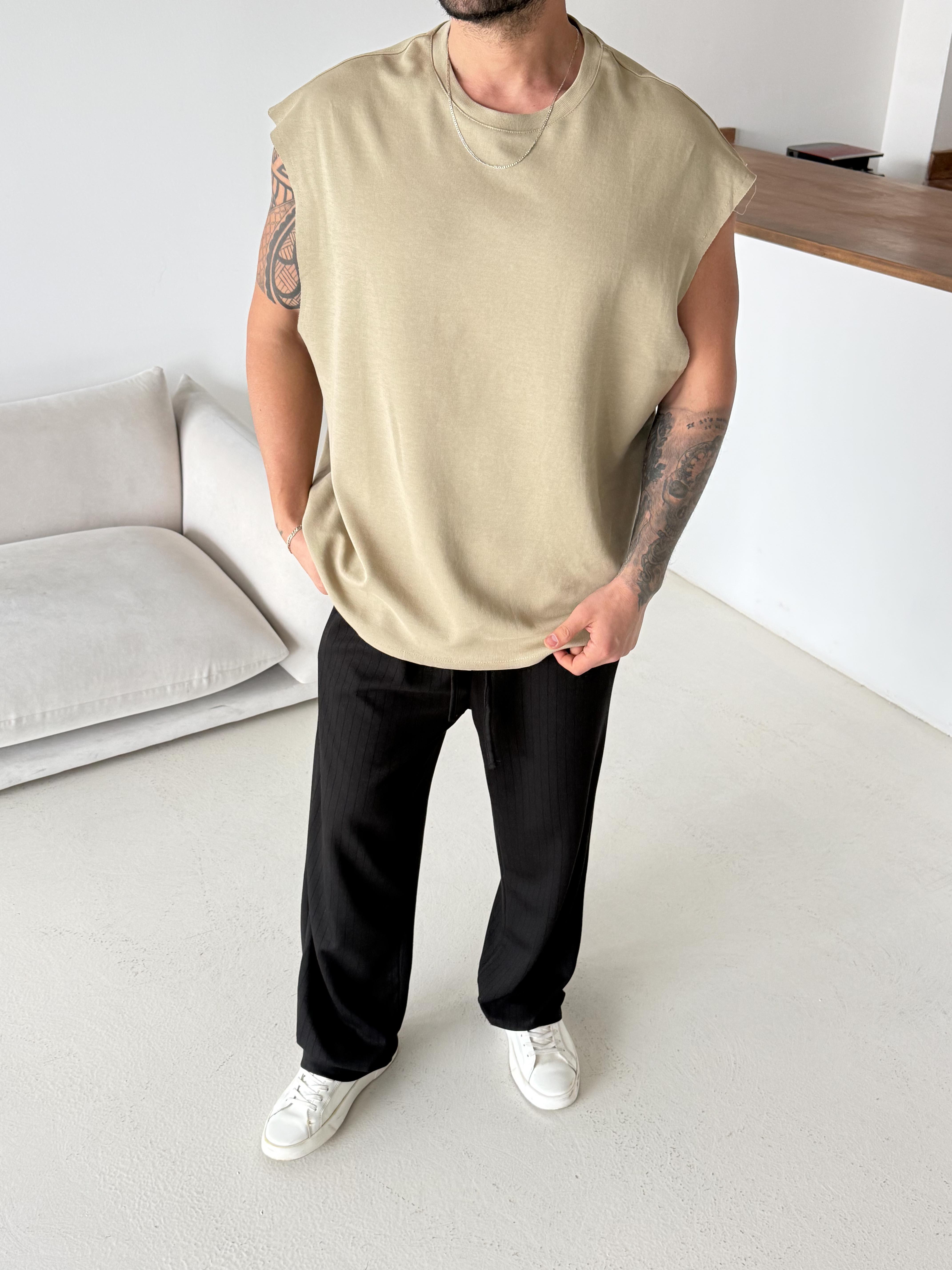 T-SHİRTYeşil Sıfır Kol Oversize Compak Atlet VMS V70-56