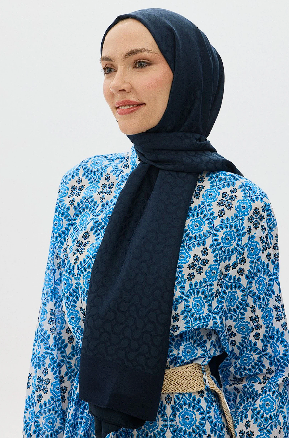 Bloom Desen Jakar Şal Lacivert