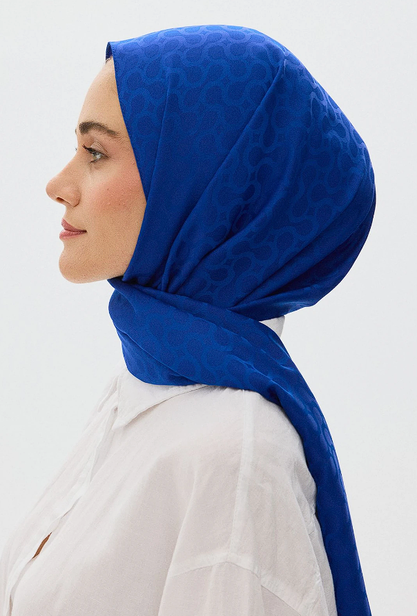 Bloom Desen Jakar Şal Saks Mavisi