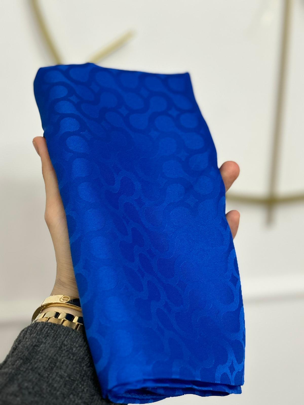 Bloom Desen Jakar Şal Saks Mavisi