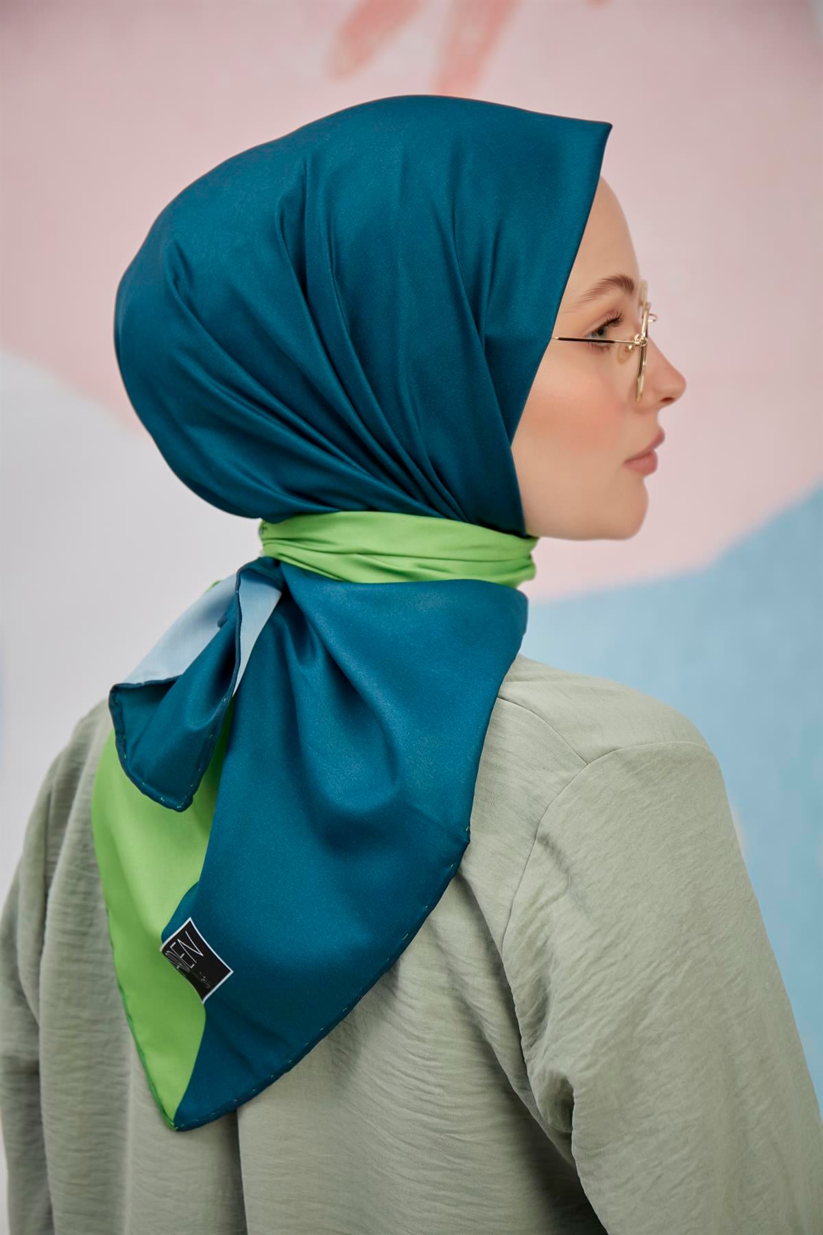Twill Eşarp 2 Renkli Desen Benetton-Yeşil
